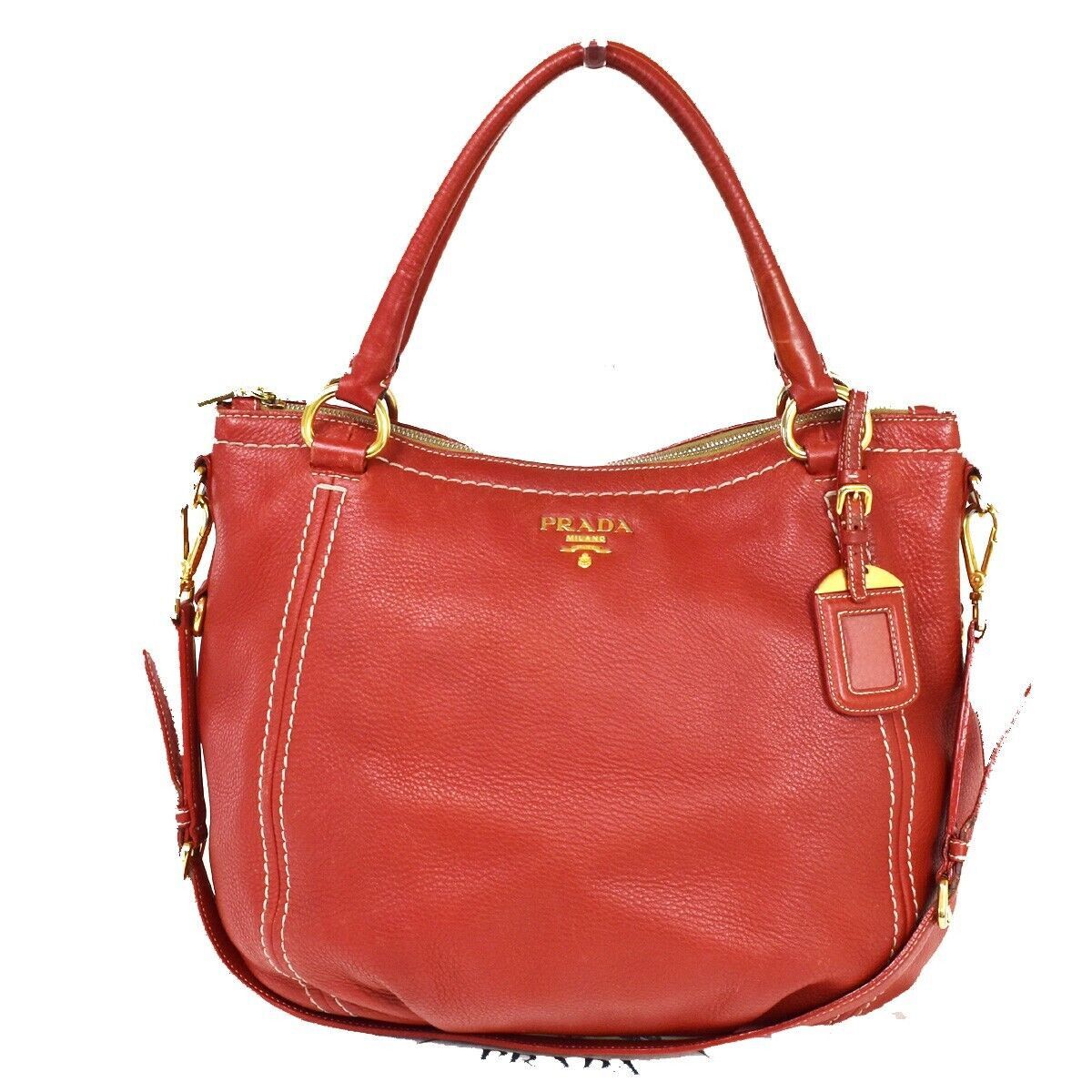 image of Prada Vitello Handbag in Red, Women's