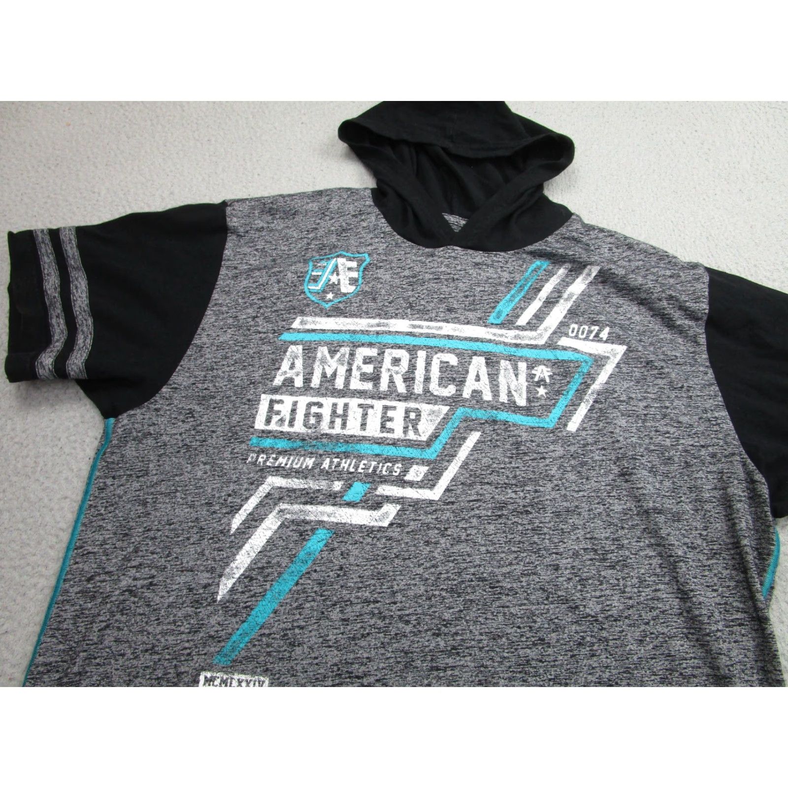 Vintage American Fighter Shirt Mens 2XL Gray Black Hooded Athletic Tee Premium Graphic Size US XXL / EU 58 / 5 - 2 Thumbnail