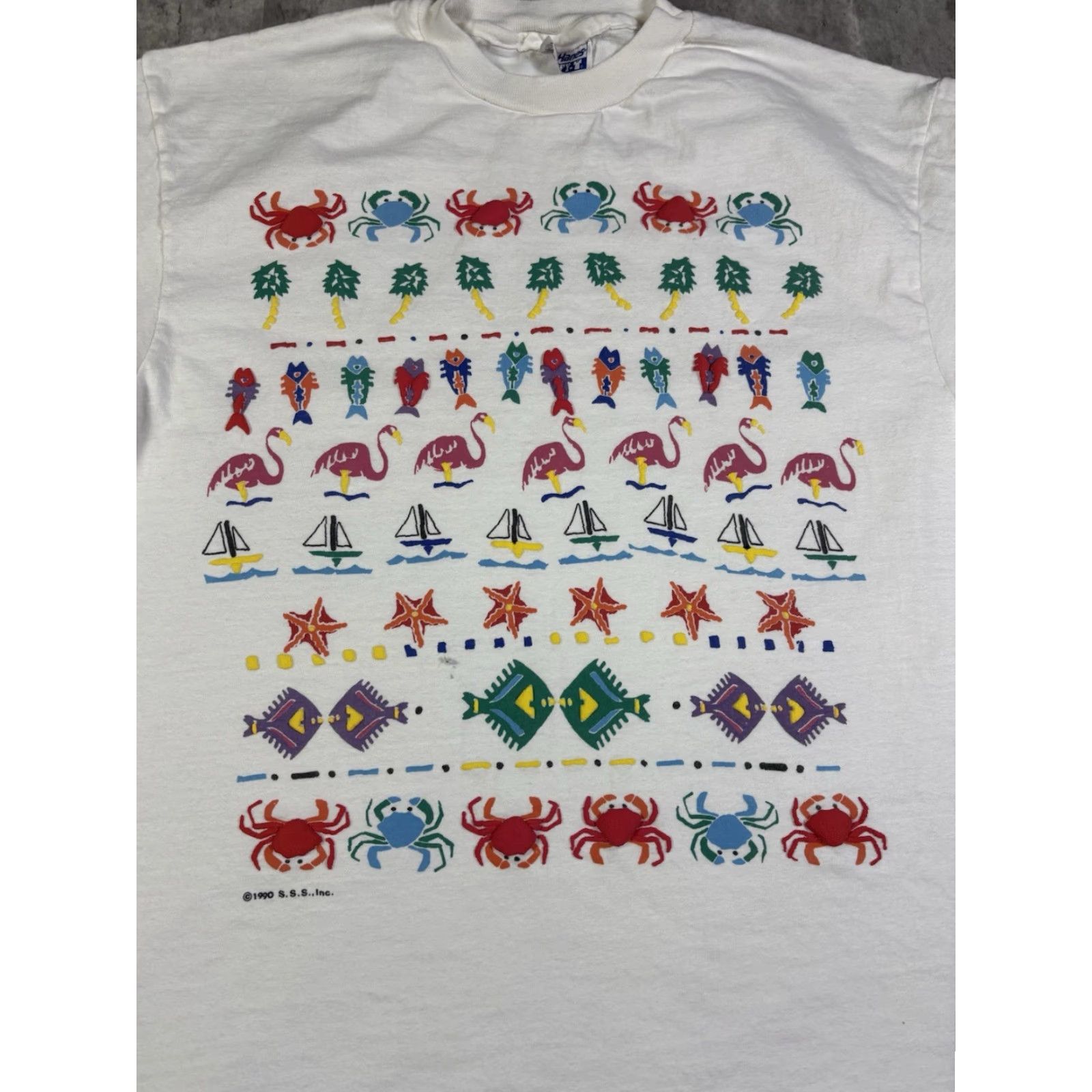 Hanes VINTAGE Hanes T-Shirt White 80s 90s Nature Fish Puff Print Crew Neck Short Sleeve Size L Mens Size US L / EU 52-54 / 3 - 3 Thumbnail