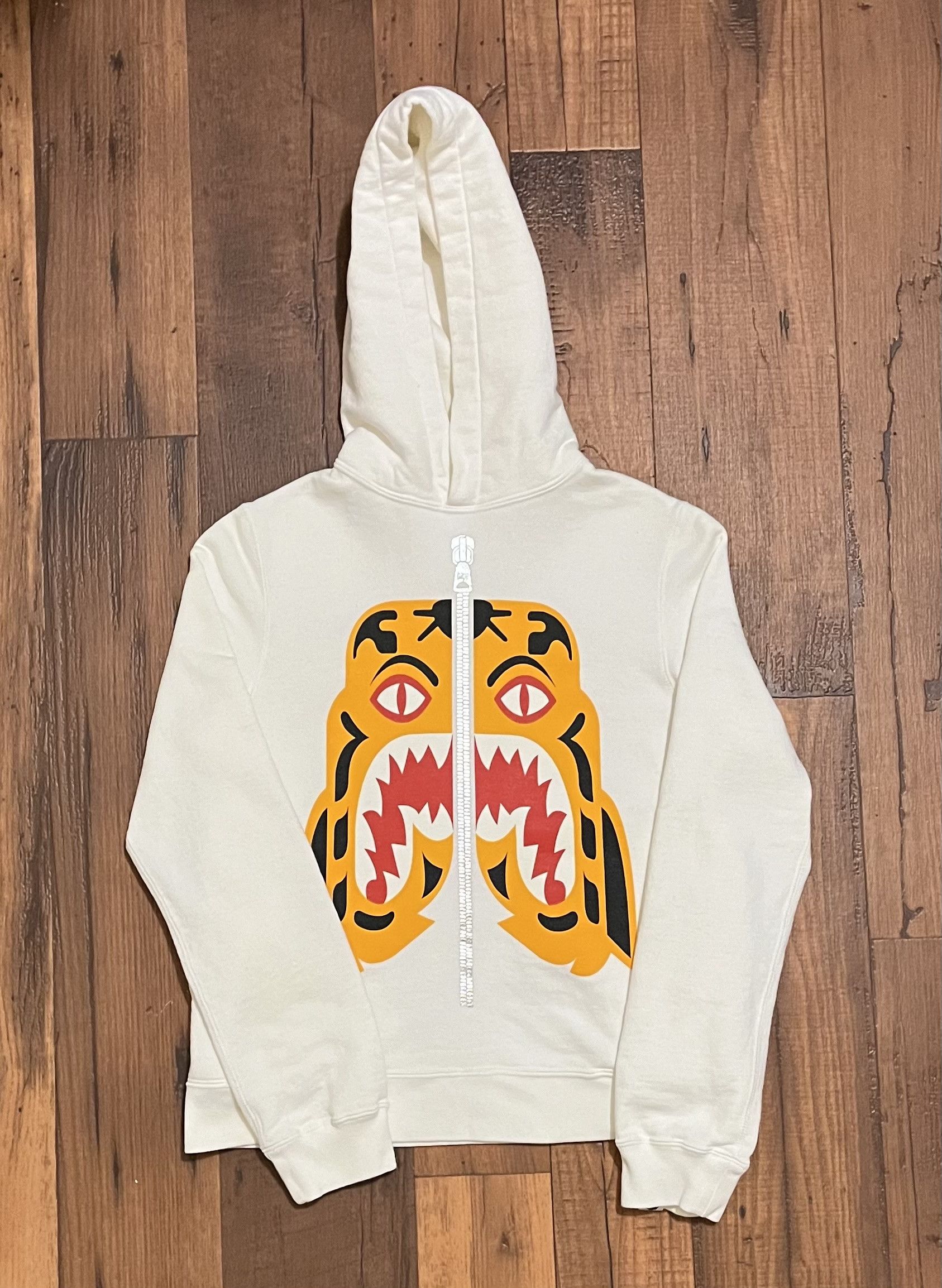 image of Bape Tiger Hoodie Sweatshirt in White, Women's (Size XS)