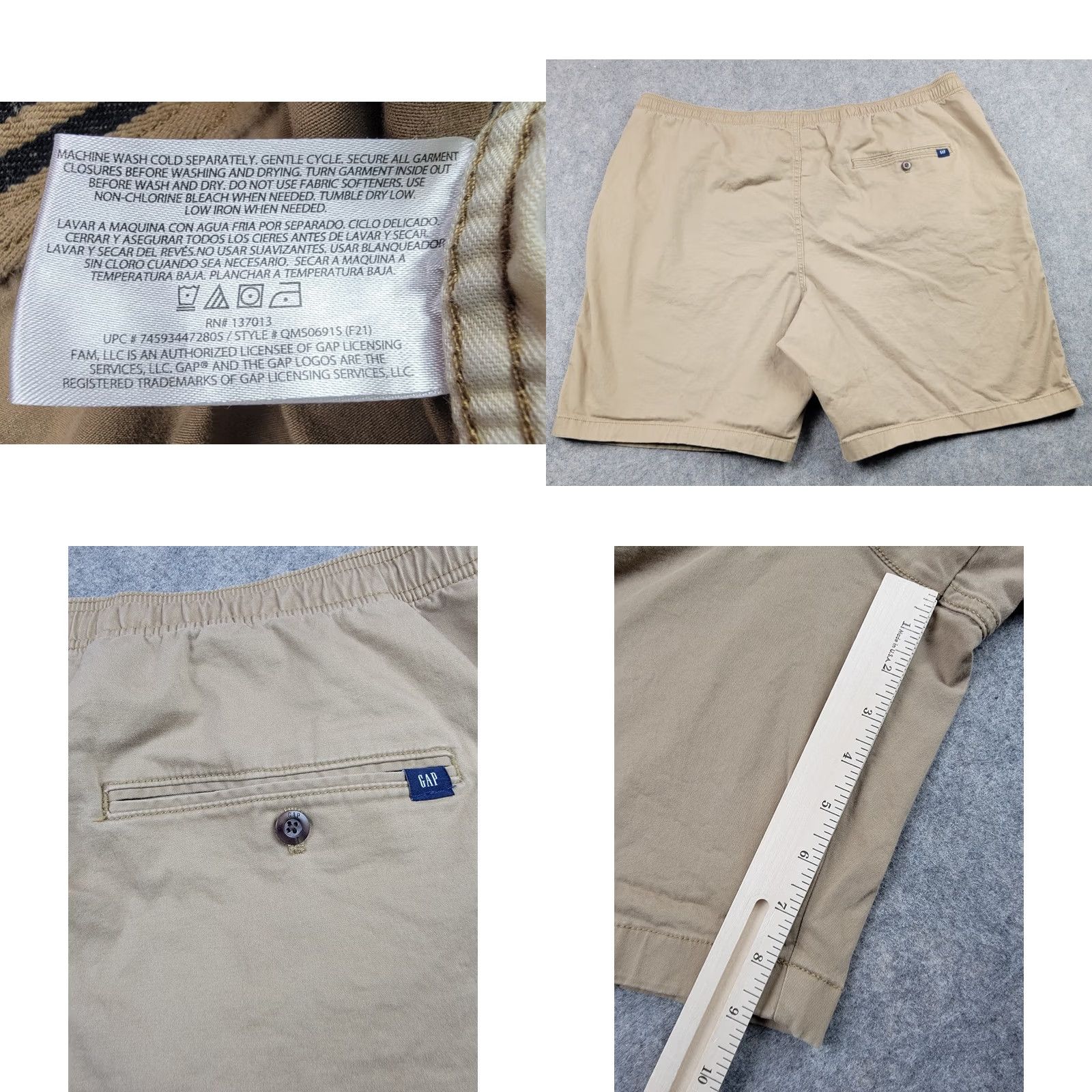 Gap Gap Shorts Mens 2XL Brown Tan Pull On Drawstring Waist Pockets 9'' Inseam Size US 39 - 8 Thumbnail