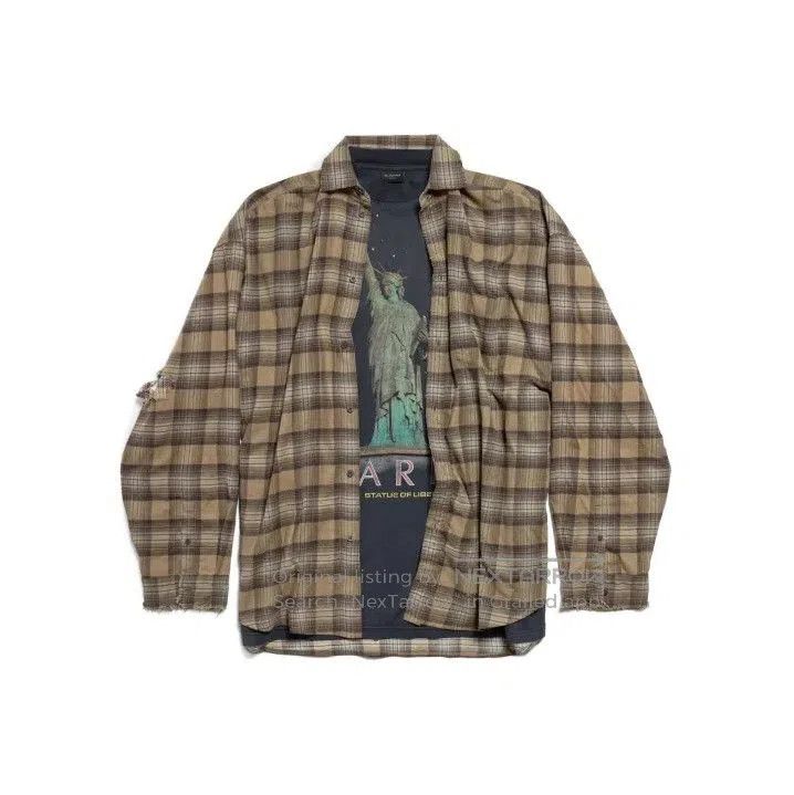 Balenciaga Balenciaga Green Plaid Distressed Long Sleeve Shirt. Size US M / EU 48-50 / 2 - 1 Thumbnail