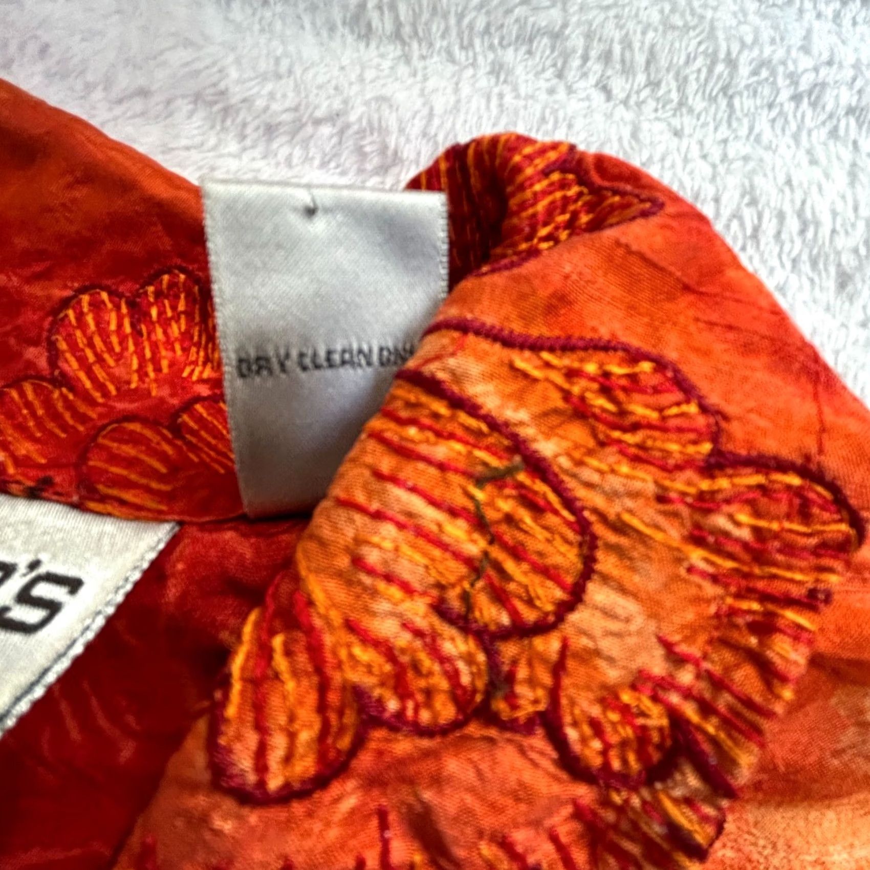 Vintage Chicos Womens Floral Embroidered Applique Jacket Size 2 Silk Red Orange Button Size XS / US 0-2 / IT 36-38 - 5 Thumbnail