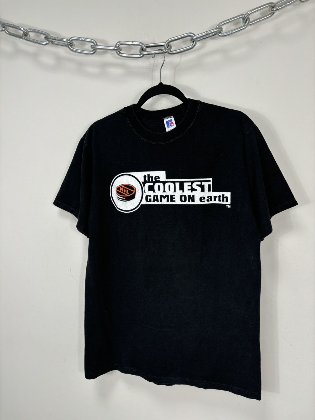 Russell Athletic Vintage 90s Russell Athletic USA Logo NHL Black T-Shirt Tee Size US L / EU 52-54 / 3 - 4 Thumbnail