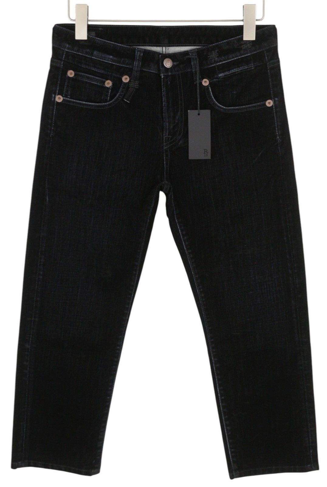 R13 BOY STRAIGHT 27 Flocked Black Velvet Ankle Zip 85813 Size 27" / US 4 / IT 40 - 2 Thumbnail