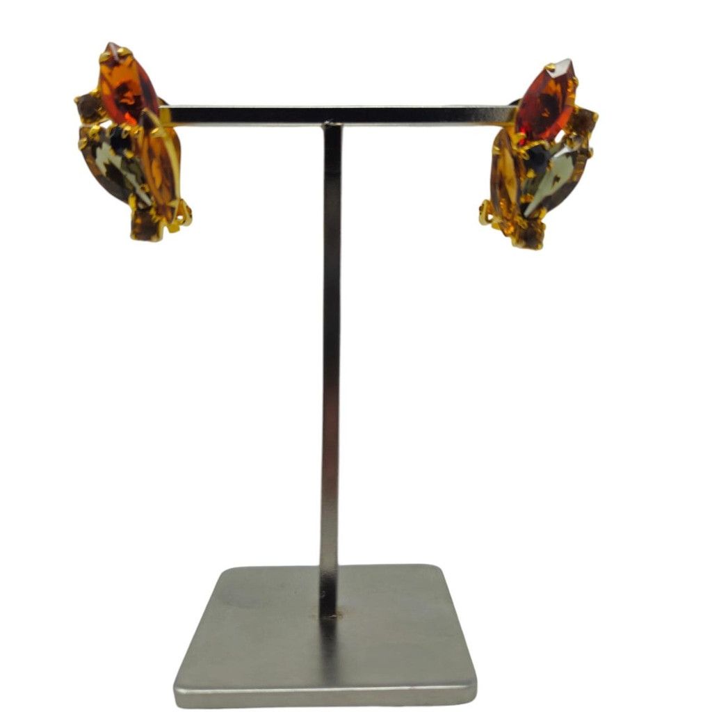 Handmade Vintage 1950s–1960s amber rhinestone clip-on earrings Size ONE SIZE - 3 Thumbnail