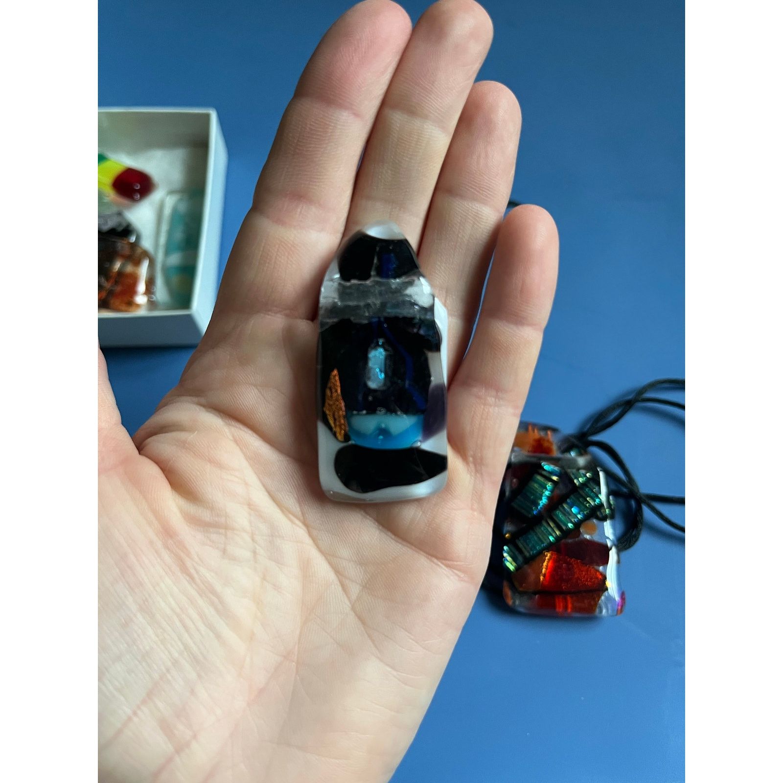 Handmade Lot of 7 Handmade Fused Glass Pendants Size ONE SIZE - 6 Thumbnail