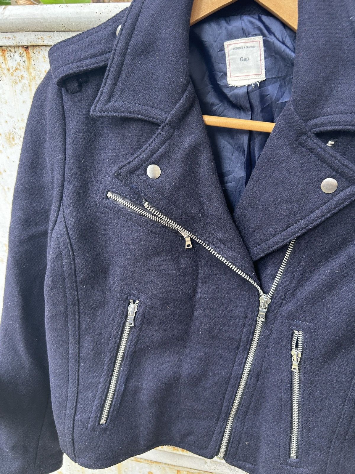 Gap Gap Jacket Navy wool biker jacket. Zipped Size US XXS / EU 40 - 3 Thumbnail