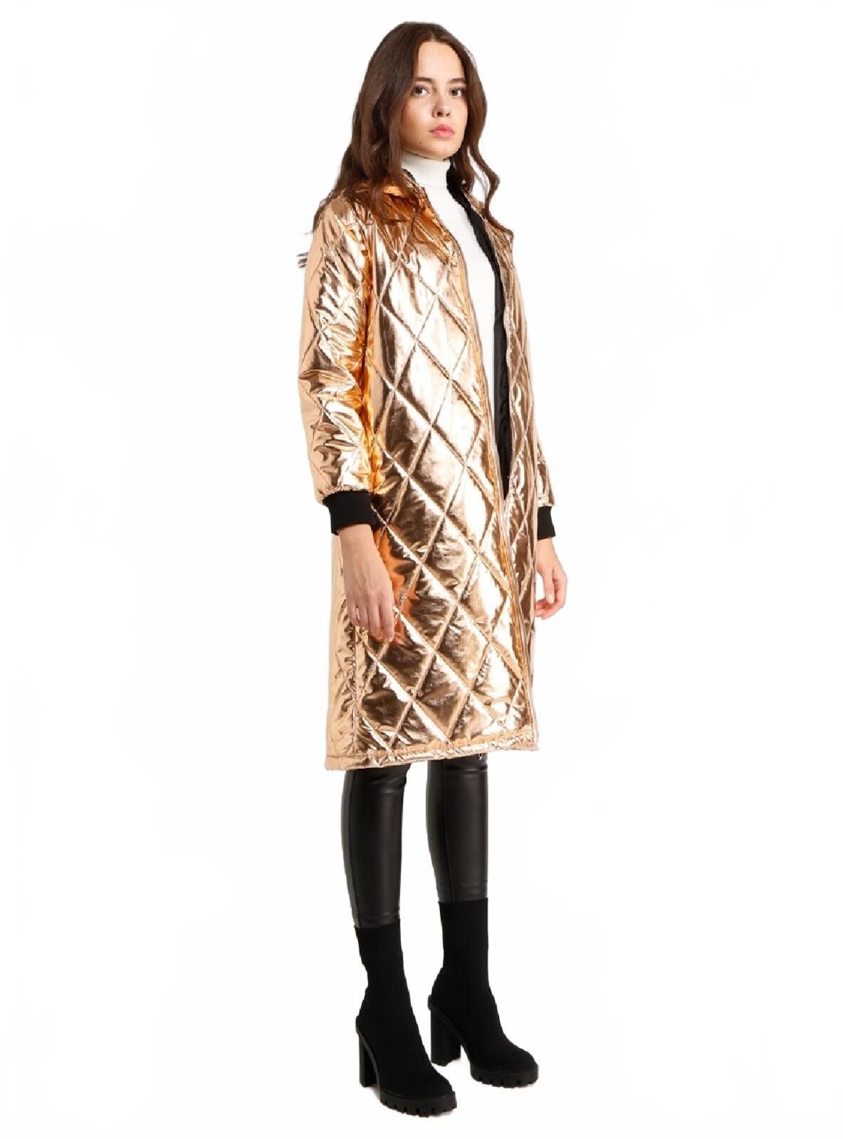 Unknown London Metallic Quilted Long Puffer Coat with Hood, Size 6 Size M / US 6-8 / IT 42-44 - 9 Thumbnail