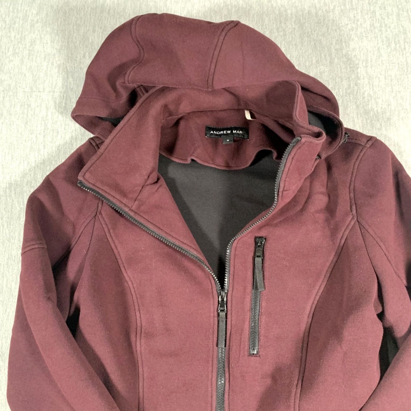 Vintage Andrew Marc Jacket Womens Medium Burgundy Hooded Softshell Full Zip Stretch Coat Size M / US 6-8 / IT 42-44 - 5 Thumbnail
