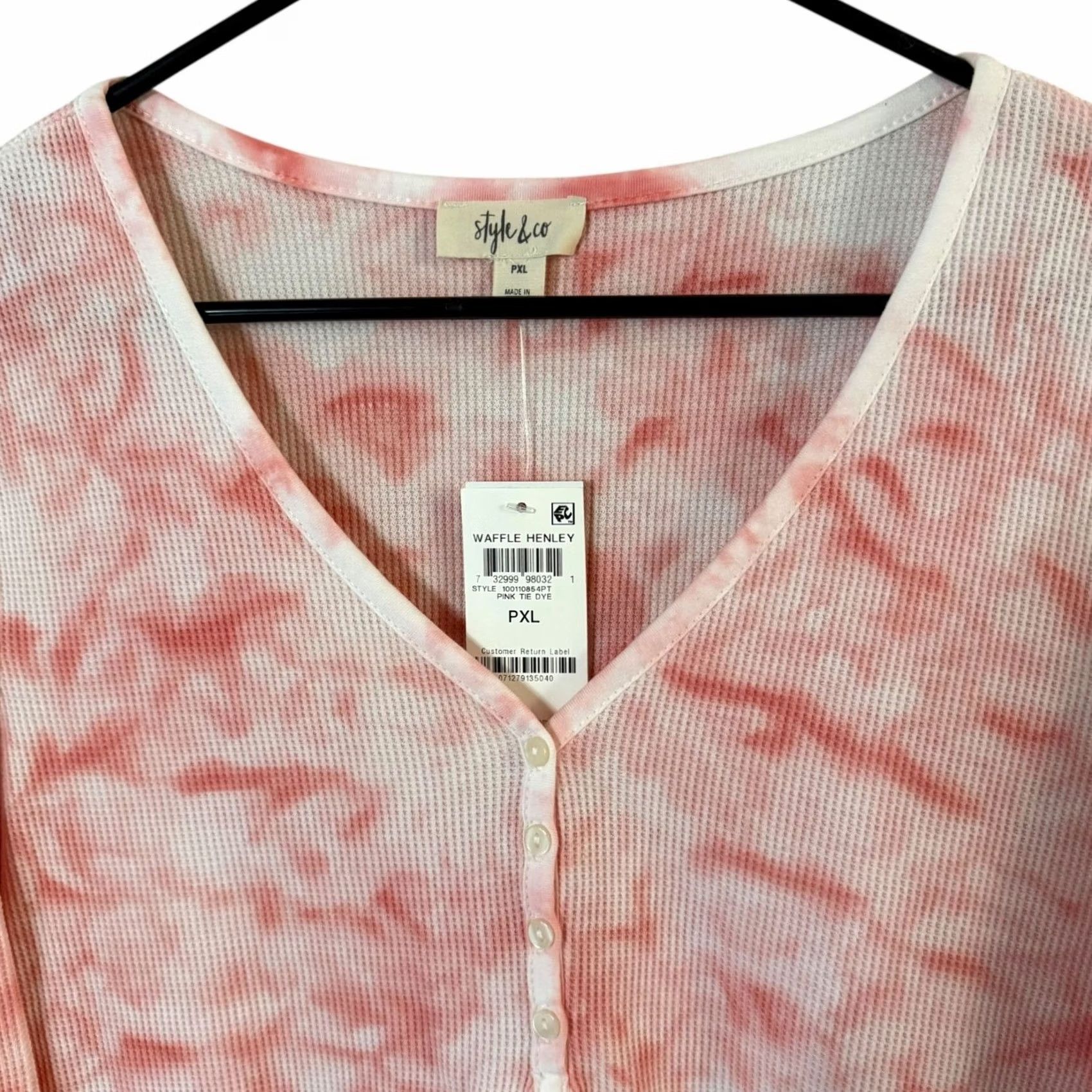 Style & Co VINTAGE Style & Co Tie-Dye Waffle Knit Henley Shirt Pink Women's Petite XL NEW Size XL / US 12-14 / IT 48-50 - 5 Thumbnail