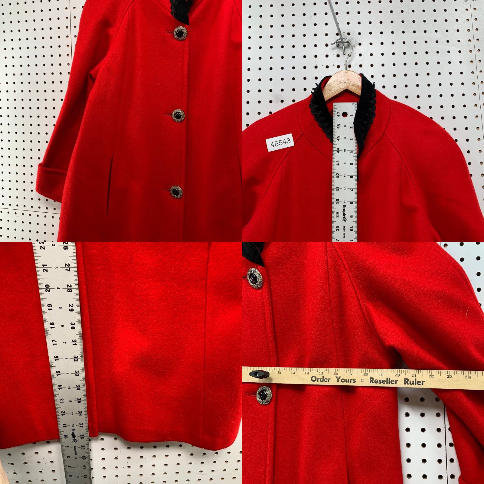 Velvet VINTAGE JOFELD Wool Overcoat Womens M Red Black Buttons Velvet Collar USA Shirt? Size M / US 6-8 / IT 42-44 - 9 Thumbnail