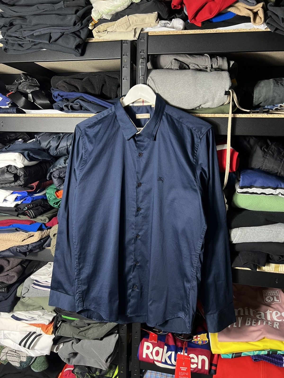 Burberry Burberry Brit Navy Button Up Shirt XL Nova Check Cuffs Size US XL / EU 56 / 4 - 1 Thumbnail