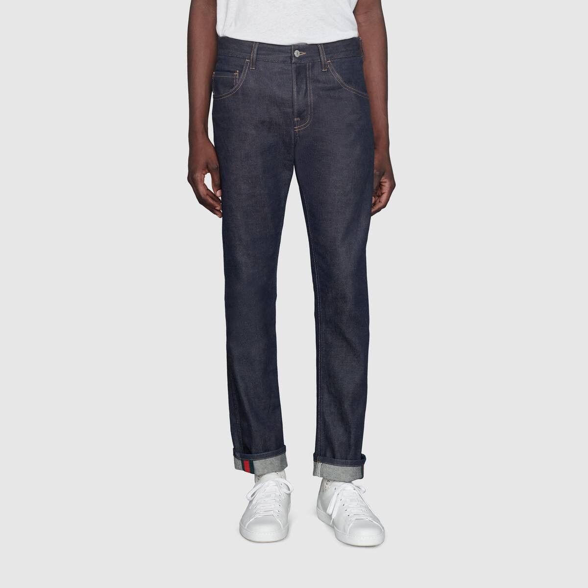 Gucci o1mt1gz0725 Tapered Jeans With Web in Dark Blue Size US 26 / EU 42 - 4 Thumbnail