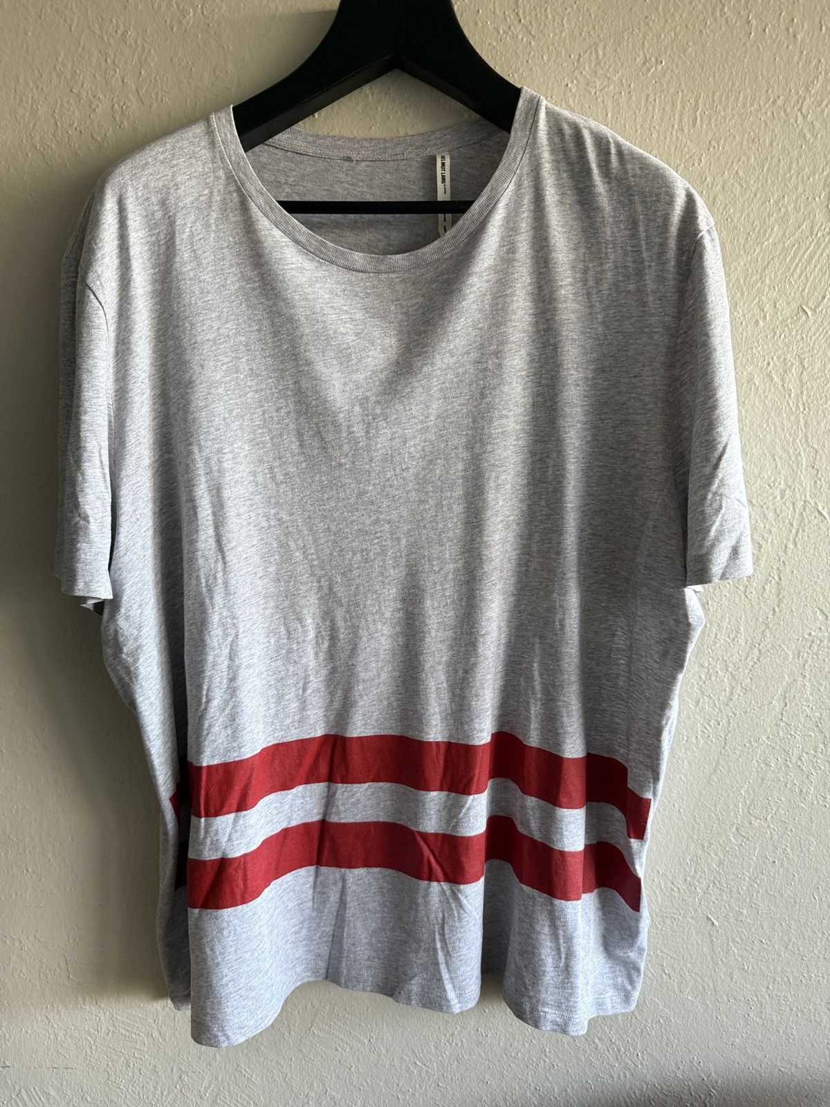 Helmut Lang Helmet Lang Heather Gray Red Stripe T-Shirt Size US XXL / EU 58 / 5 - 1 Thumbnail