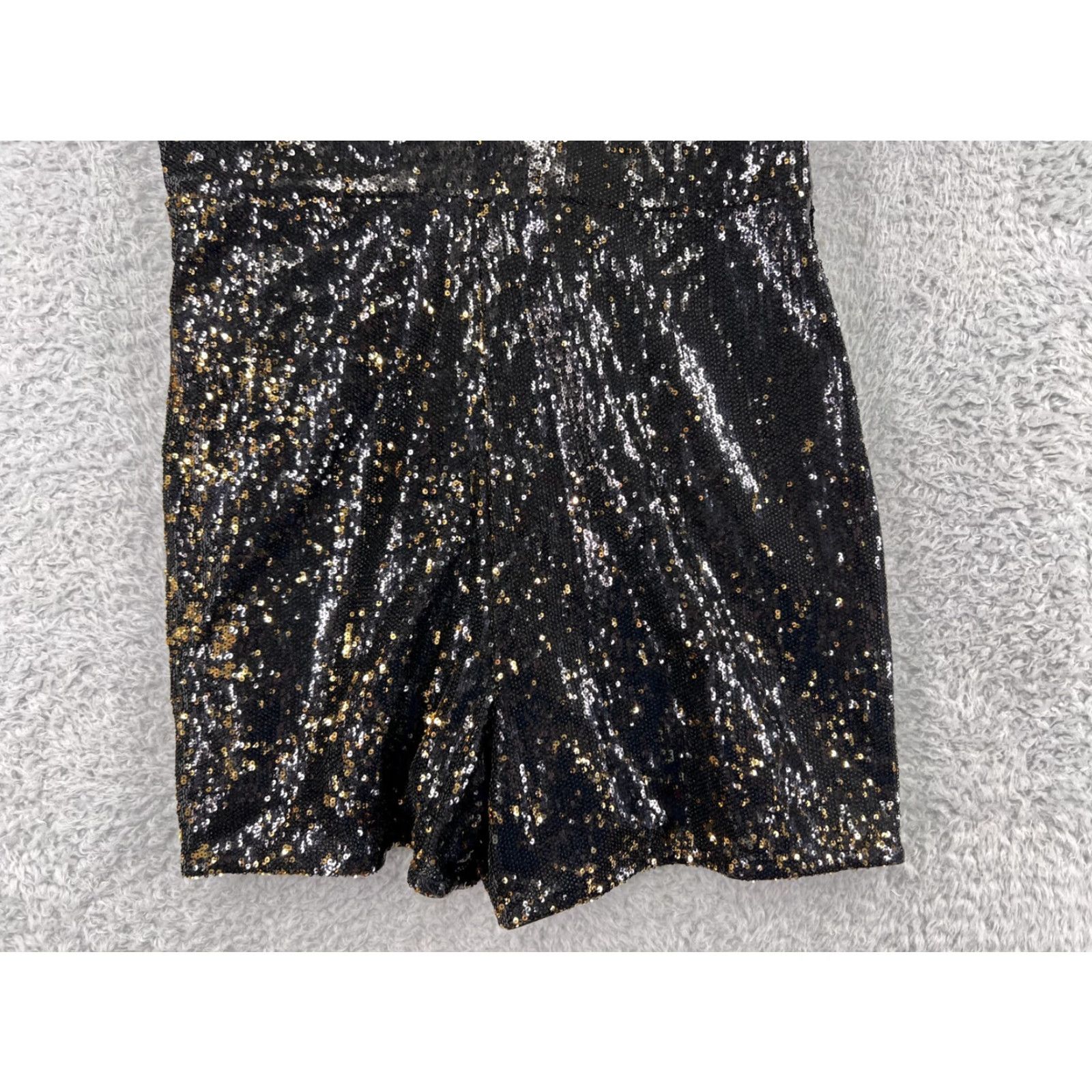 Vintage Leith Dress Womens Small Black Gold Sequin V-Neck Cocktail Polyester Lined Mini Size S / US 4 / IT 40 - 6 Thumbnail