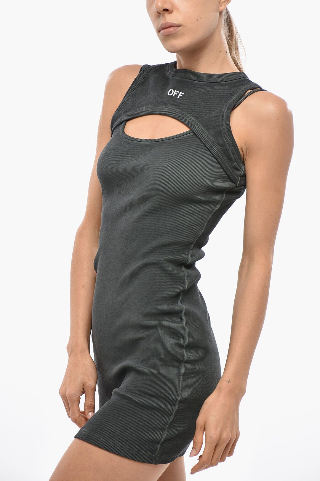 Off-White og1mm1125 Double-Layer Mini Dress in Dark Grey Size M / US 6-8 / IT 42-44 - 2 Thumbnail