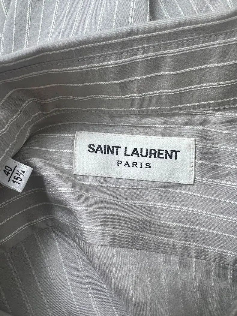 Saint Laurent Paris Saint Laurent Paris Grey Mulberry Silk Striped Shirt Size S / US 4 / IT 40 - 4 Thumbnail