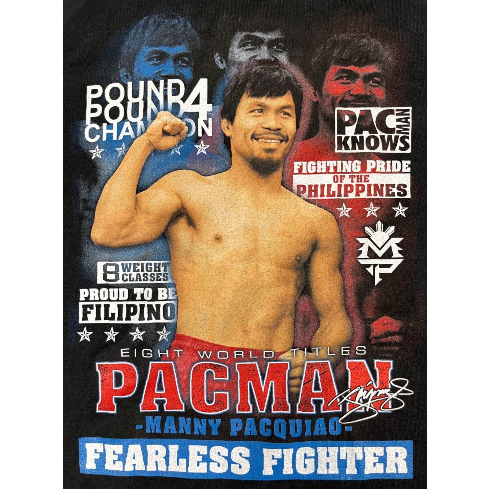 Vintage Men's T-Shirt Pacquiao Fearless Fighter 3XL Black Crew Neck Short Sleeve Sports Graphics Mens Size US XXL / EU 58 / 5 - 3 Thumbnail
