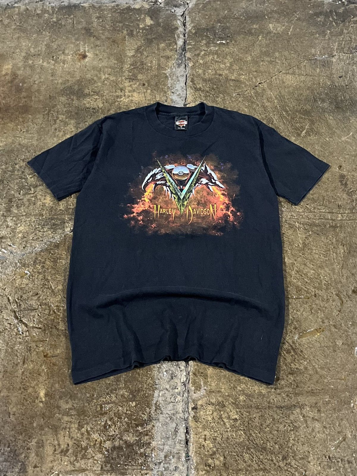 Harley Davidson × Vintage Crazy Vintage 90s Harley Davidson Flames Engine Biker Tee Size US M / EU 48-50 / 2 - 1 Thumbnail