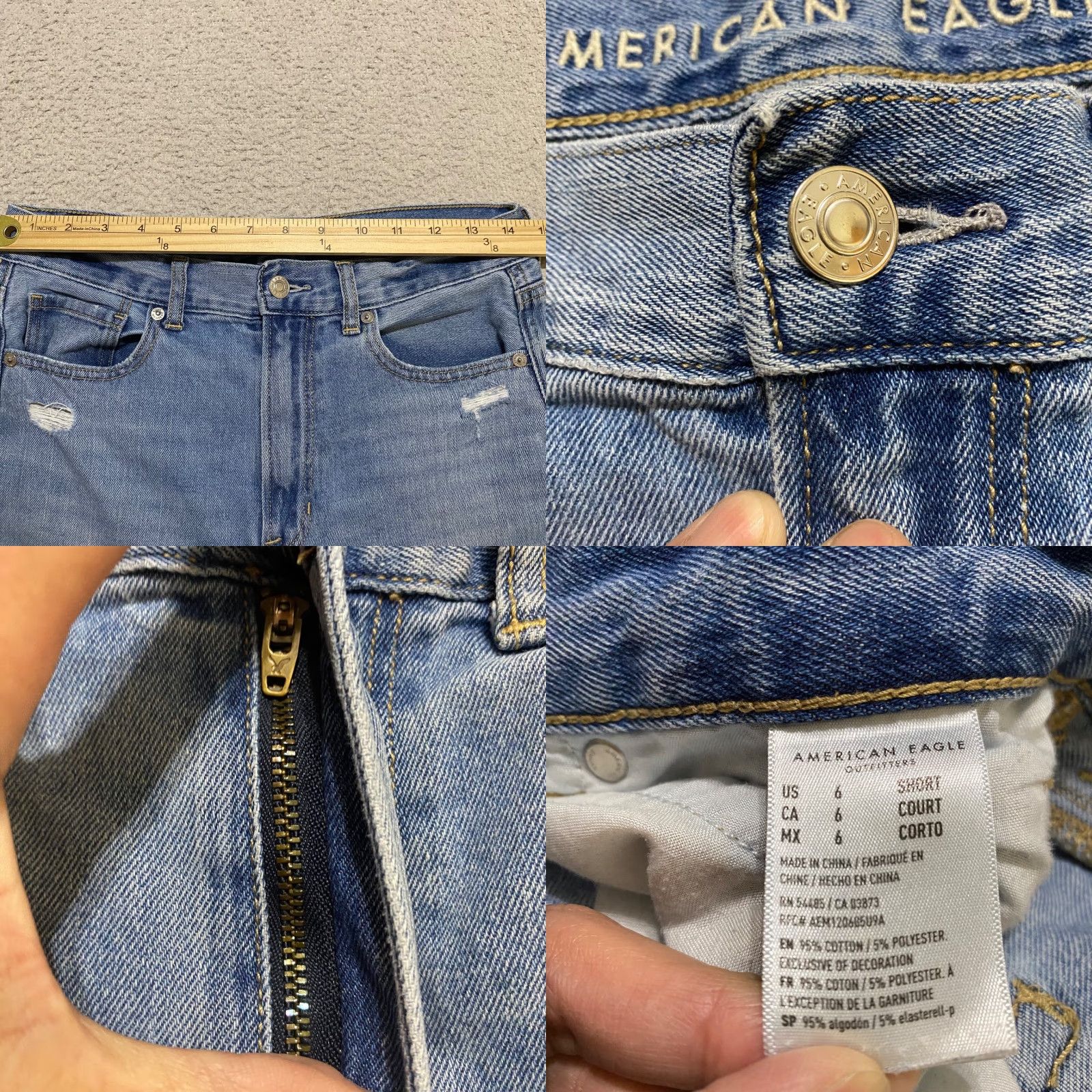 American Eagle Outfitters American Eagle Outfitters Mom Jeans Denim Medium Wash High Rise 6P Womens Blue Distressed Pockets 5-Pocket Design Inseam 25 in Size 28" / US 6 / IT 42 - 8 Thumbnail