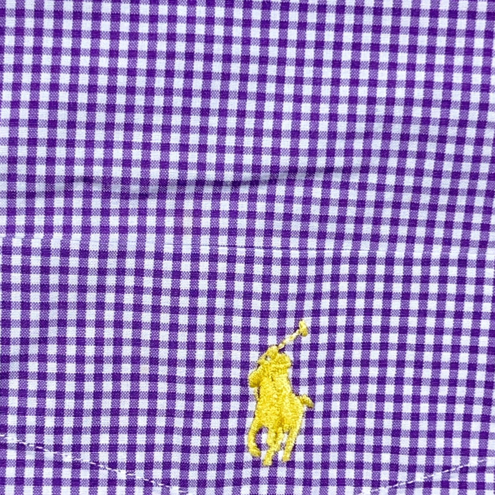 Ralph Lauren VINTAGE Ralph Lauren Shirt Men XL Purple Button Up Gingham Check Poplin Dress Pocket Size 46R - 6 Thumbnail