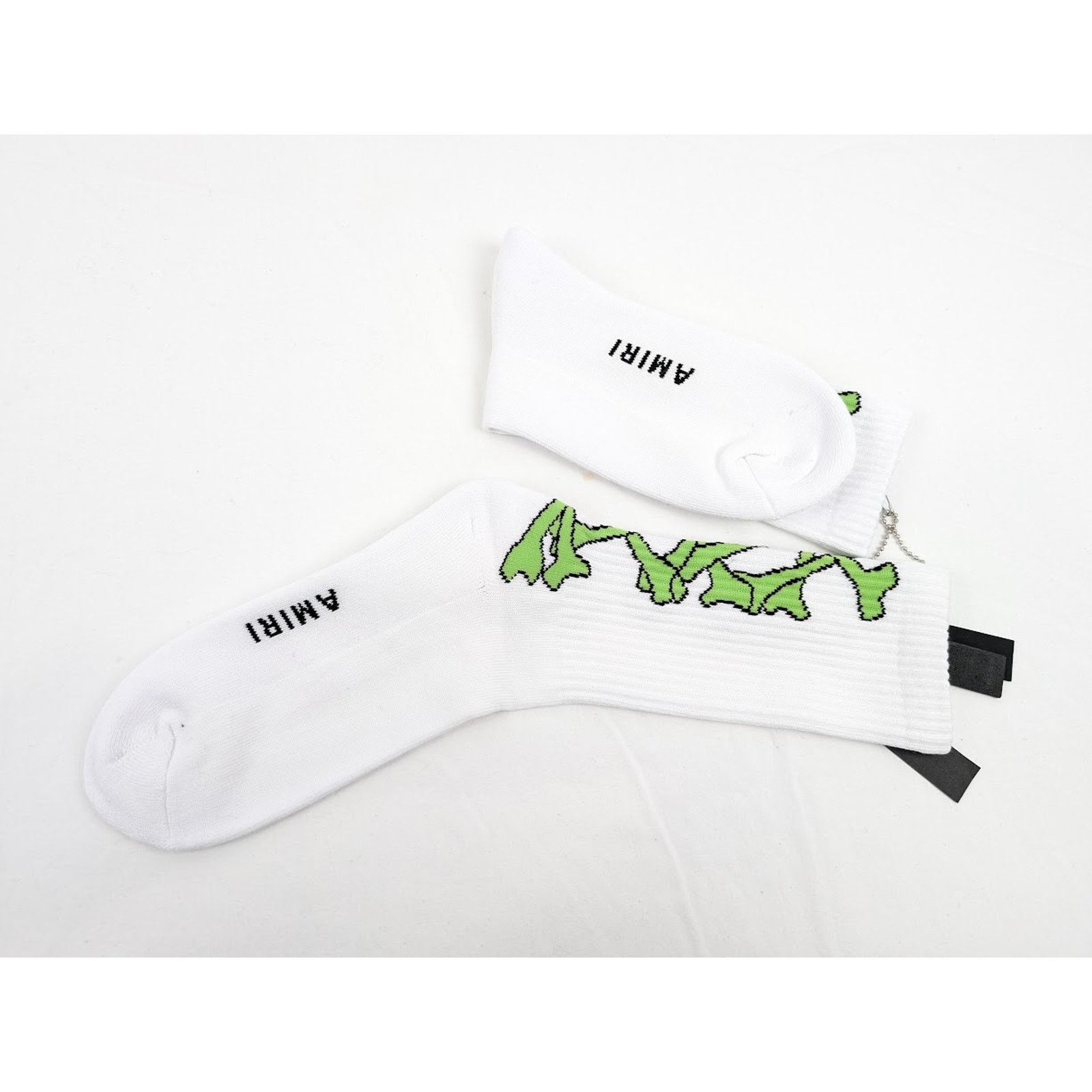 Amiri o1rshd1 Size: 45-46 / Stacked Bones Socks in White/Lime Size ONE SIZE - 10 Thumbnail