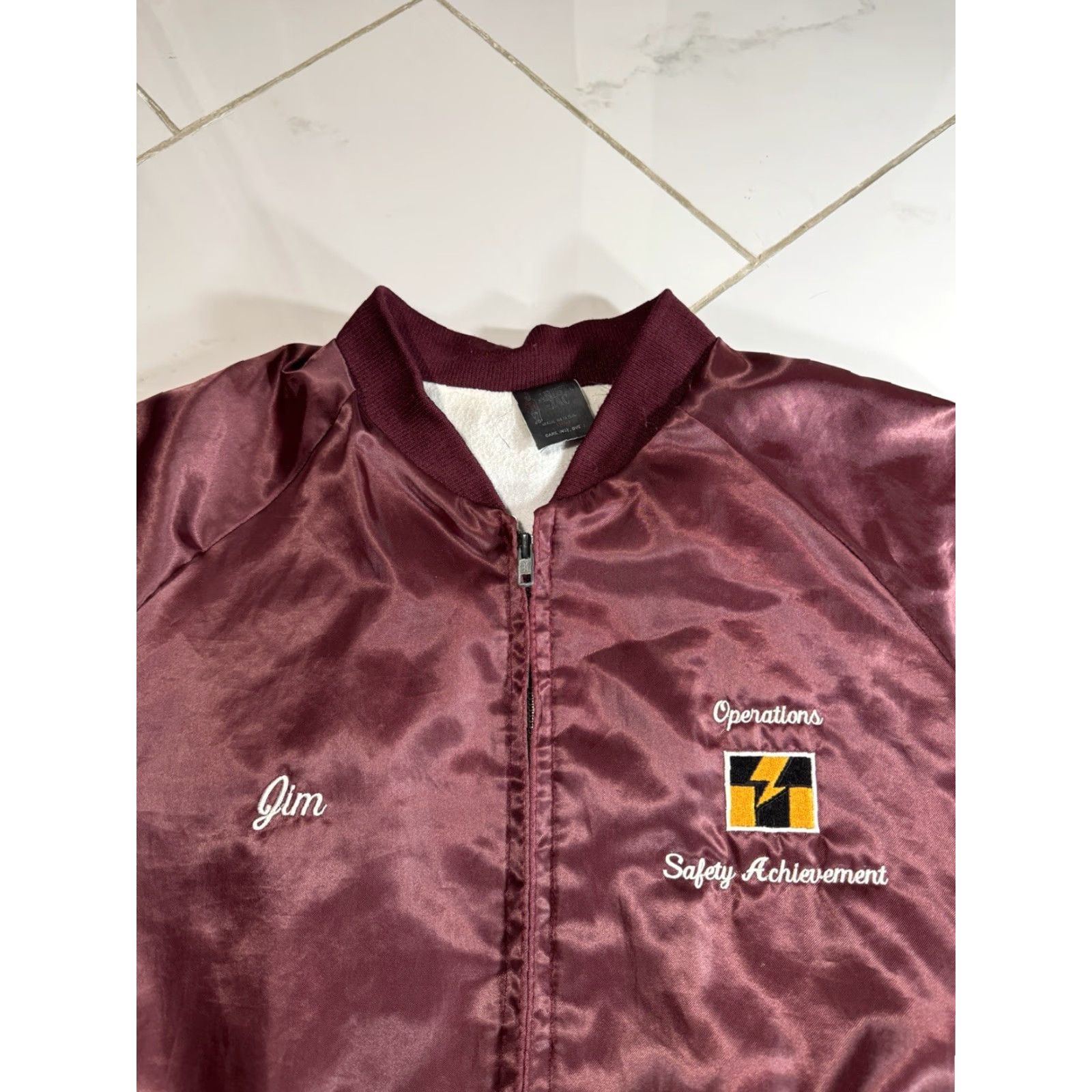 Vintage VINTAGE 80s Operations Safety Satin Bomber Jacket Large Mens Purple Maroon Nylon Satin Bomber Jacket 80s Theme Size US L / EU 52-54 / 3 - 3 Thumbnail