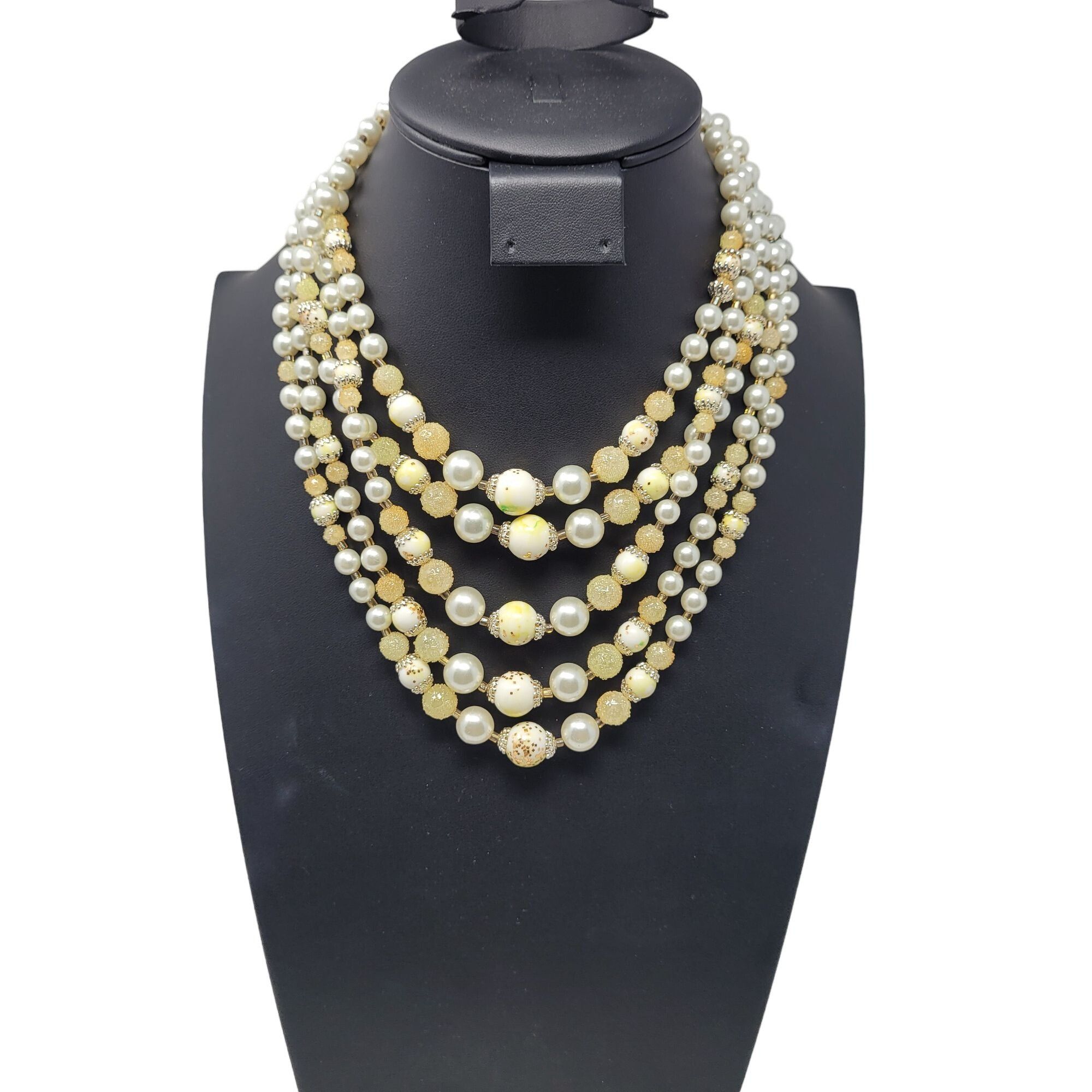 Vintage Vtg Japan Signed Faux Pearl Beaded 5 Multi Strand Necklace Size ONE SIZE - 1 Thumbnail