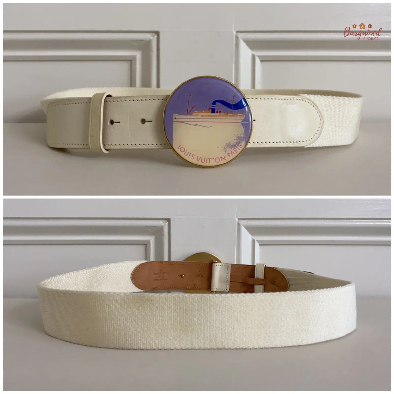 Louis Vuitton Louis Vuitton Cream Canvas Leather Boat Cruise Buckle Belt Size 34 - 7 Thumbnail