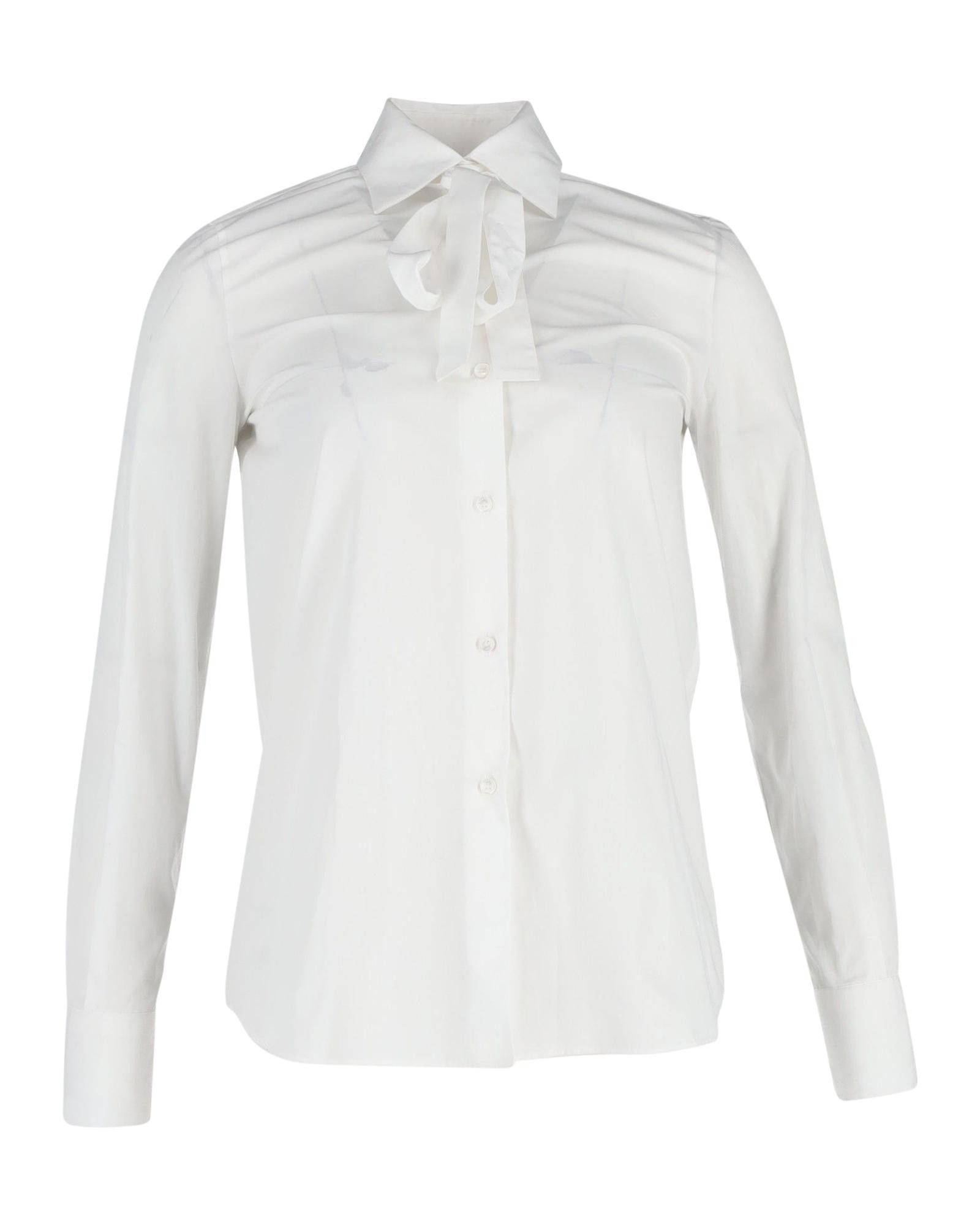 Image of Valentino White Cotton Neck Bow Shirt, Women's (Size XS)