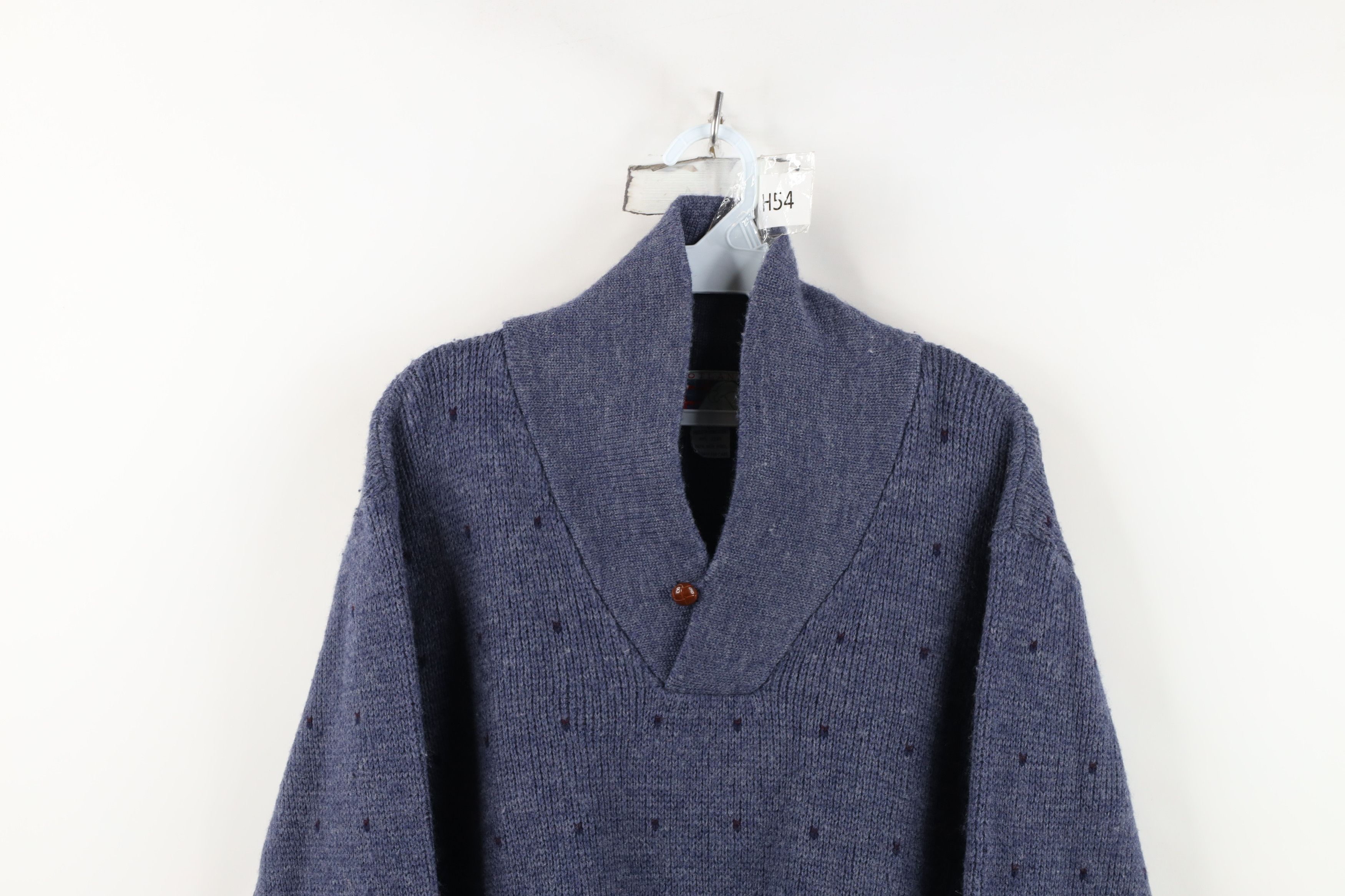 Vintage Vintage 90s Streetwear Wool Ribbed Knit Shawl Sweater Blue Size US M / EU 48-50 / 2 - 2 Thumbnail