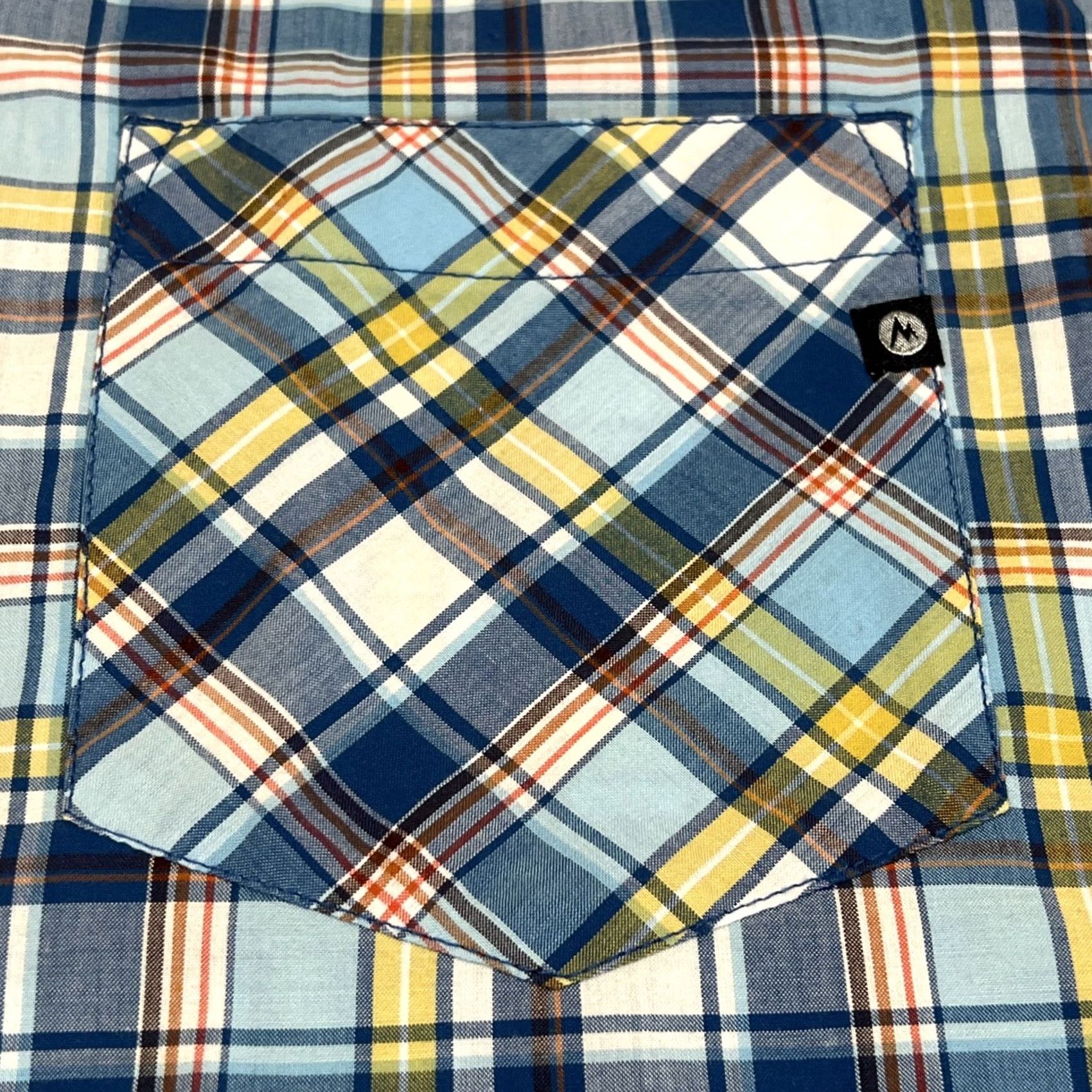 Marmot Marmot Shirt Men Large Short Sleeve Button-Up Collared Plaid Blues Yellow Pocket Casual Workwear Travel Outdoor Pattern Multicolor Cotton Polyester Size US L / EU 52-54 / 3 - 4 Thumbnail