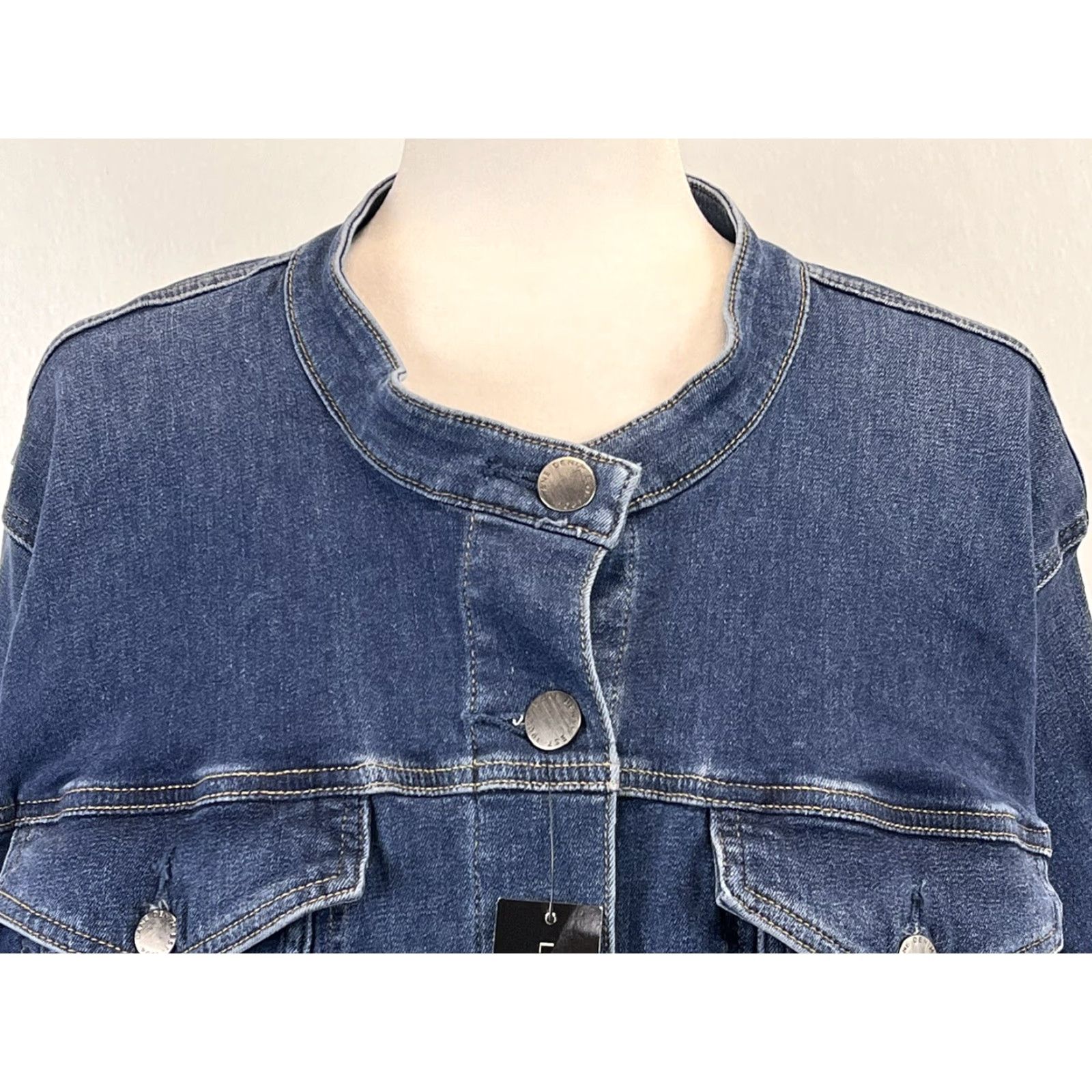 Vintage Lane Bryant Jean Denim Jacket Plus NWT 26 Stretch Band Collar Released Hem Blue Women Jacket Size 26" / US 2 / IT 38 - 5 Thumbnail