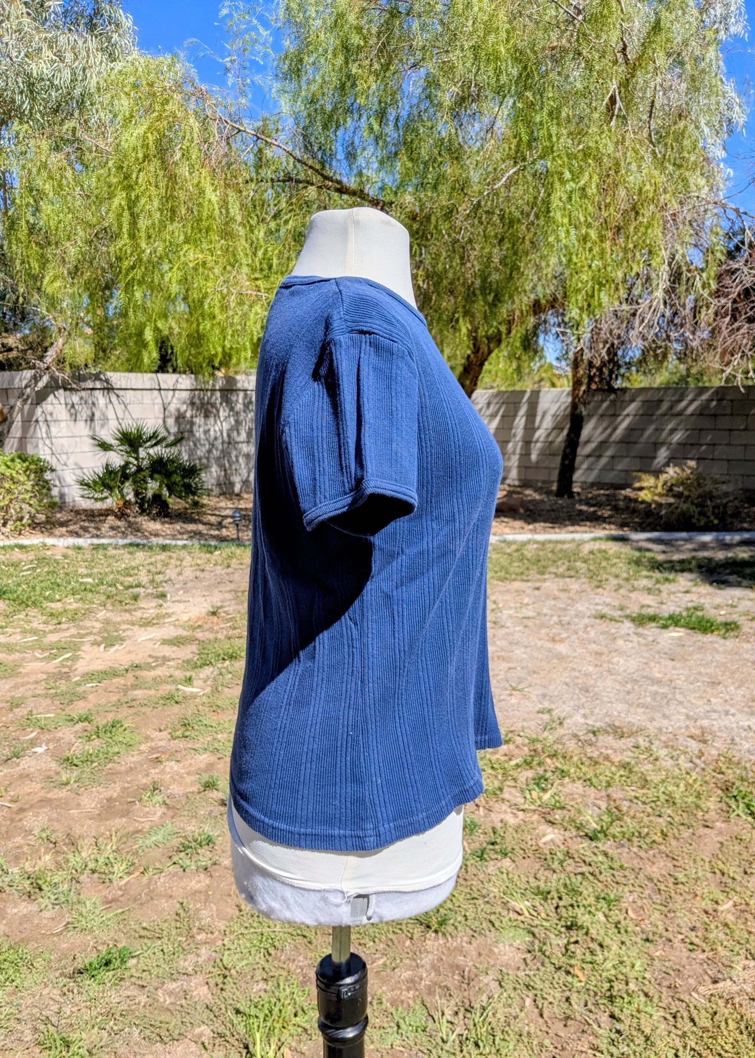 Other Vintage Xhilaration Ribbed Textured S/S Cotton Petite Shirt Size L / US 10 / IT 46 - 2 Thumbnail