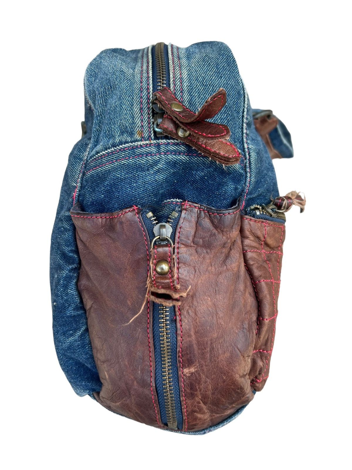 Vintage And A Japan Distress Fade Denim Cowhide Leather Large Bag Size ONE SIZE - 10 Thumbnail