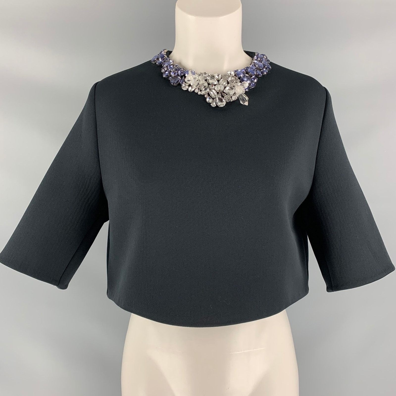 3.1 Phillip Lim 0 Black Polyester Rhinestones Short Sleeve Dress Top Size XS / US 0-2 / IT 36-38 - 1 Thumbnail
