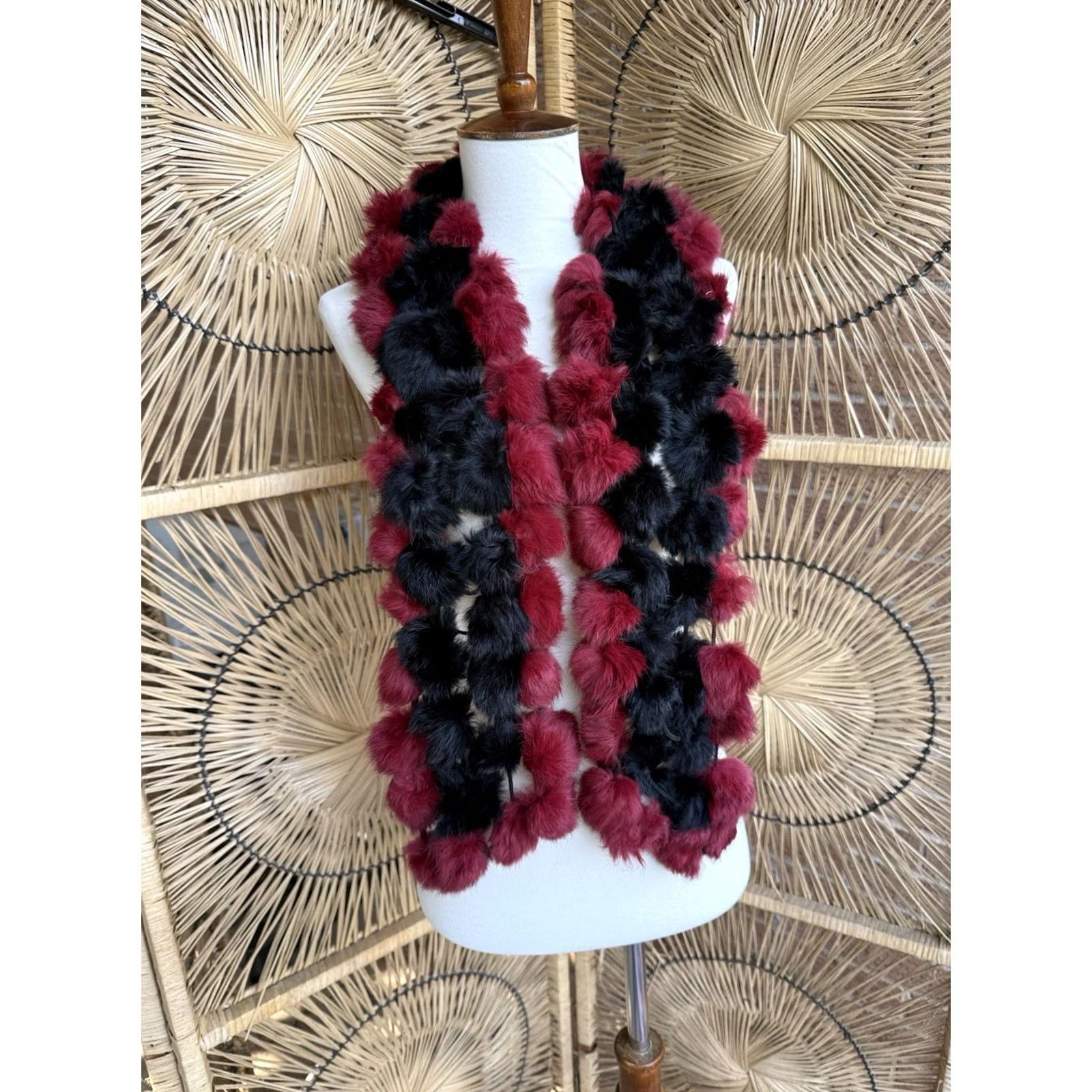 Vintage VINTAGE Cejon Scarf Women 60 Red Fur POM POM Festival Y2K Glam Neck Warmer Boys Girls Mens Womens Size ONE SIZE - 3 Thumbnail