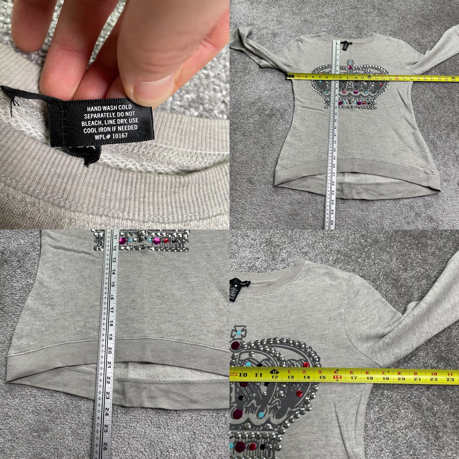 AQUA Aqua Sweatshirt Womens Small Gray Graphic Crown Rhinestone by Bloomingdale's Pullover Casual All Seasons Long Sleeve Chest Size 37 in Regular Fit Size S / US 4 / IT 40 - 8 Thumbnail