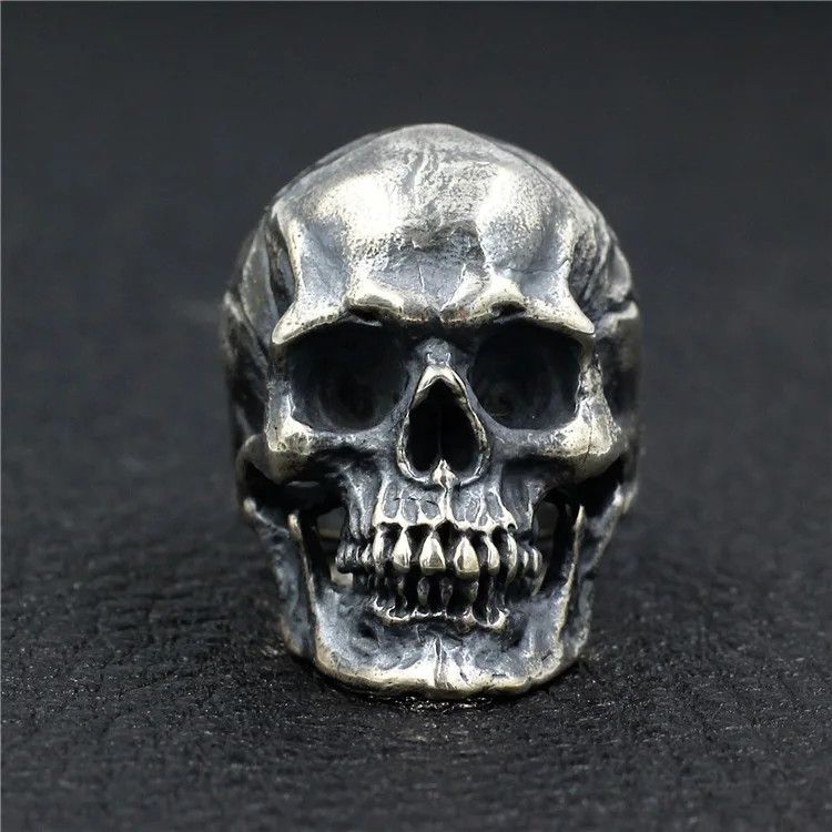 Vintage SIZE 10 Punk 925 Sterling Silver Skull Size ONE SIZE - 1 Thumbnail