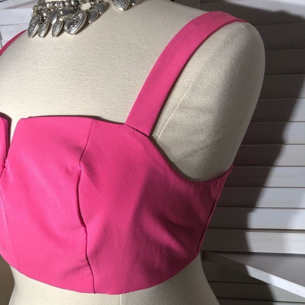 Vintage Y2K V-Front Crop Top Back Zipper Stretch Fabric Hot Pink 14 Size XL / US 12-14 / IT 48-50 - 7 Thumbnail