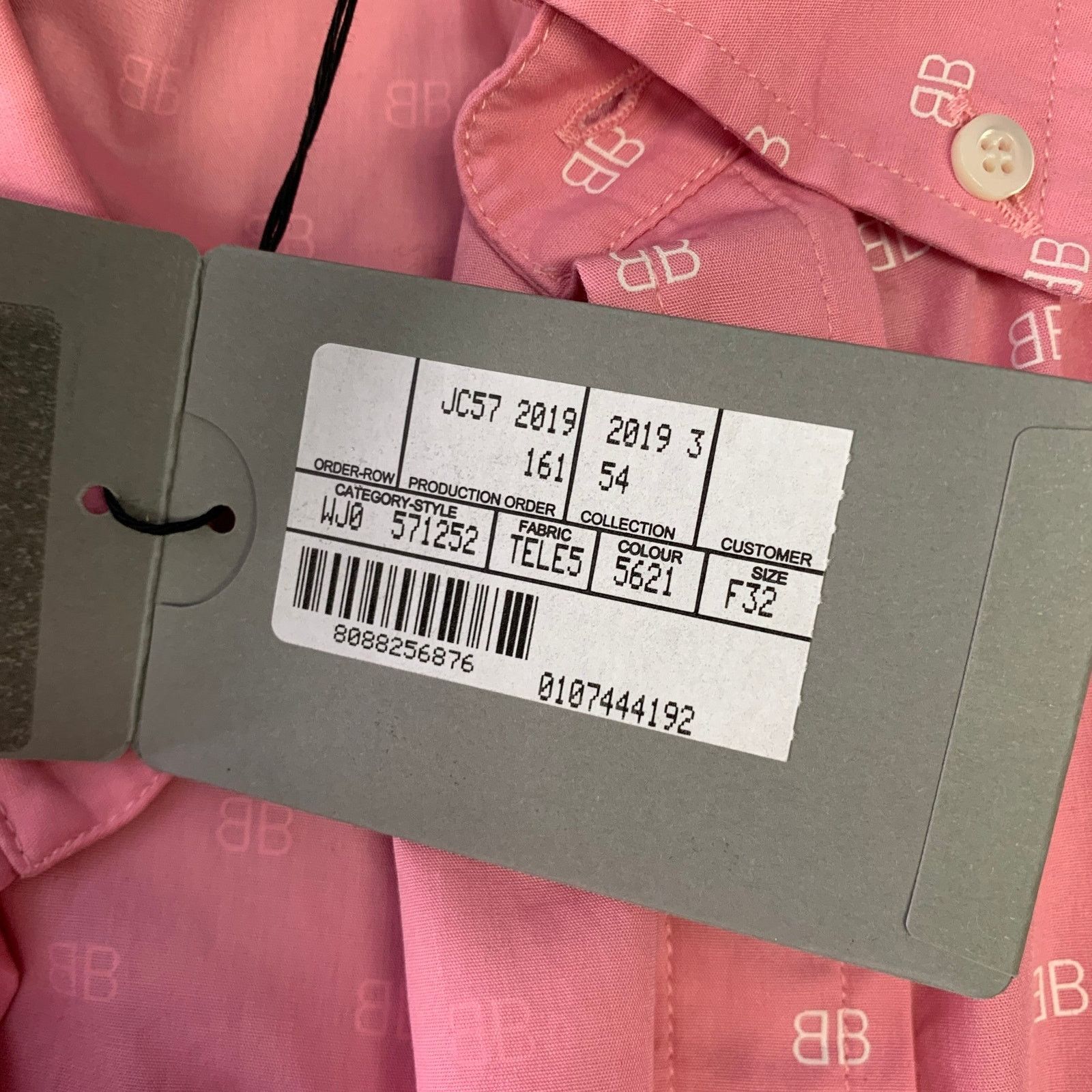 Balenciaga BALENCIAGA Size XS Pink White Monogram Cotton S/S Shirt Size US XS / EU 42 / 0 - 9 Thumbnail