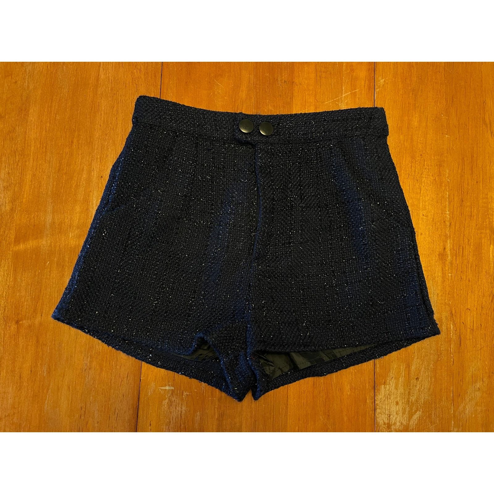 Other About Us Navy Blue Tweed Shorts S Metallic Thread High-Waist Size 26" / US 2 / IT 38 - 13 Thumbnail