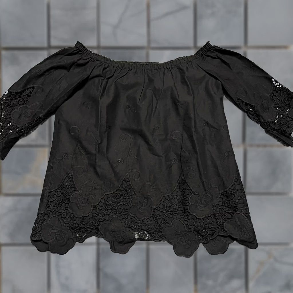 Drew Drew Blouse Womens Medium Black Lace Off the Shoulder Eyelet Shirt Size M / US 6-8 / IT 42-44 - 1 Thumbnail