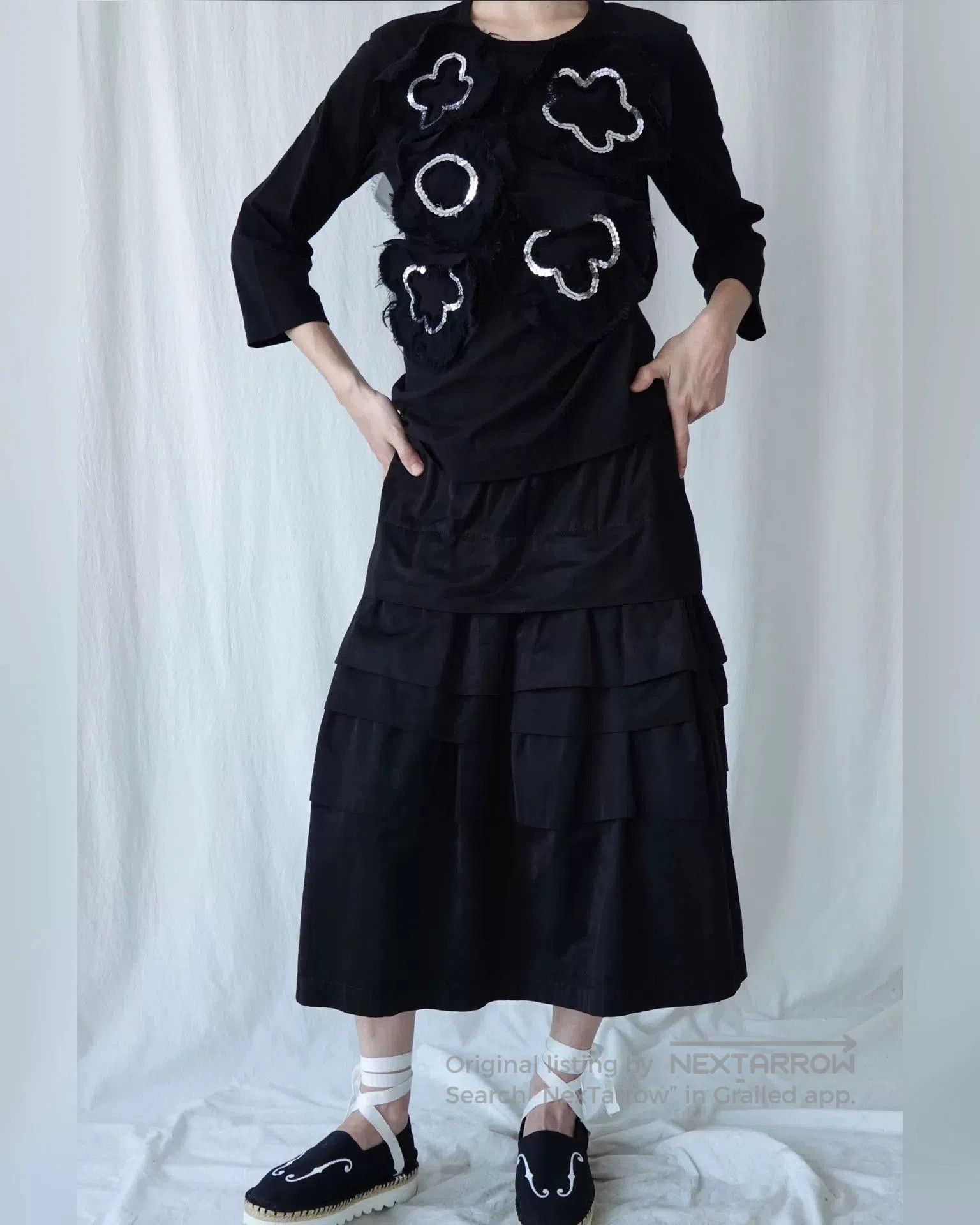 CDG by Comme des Garcons Black Floral Detail Three-Quarter Sleeve Top. Size S / US 4 / IT 40 - 1 Thumbnail