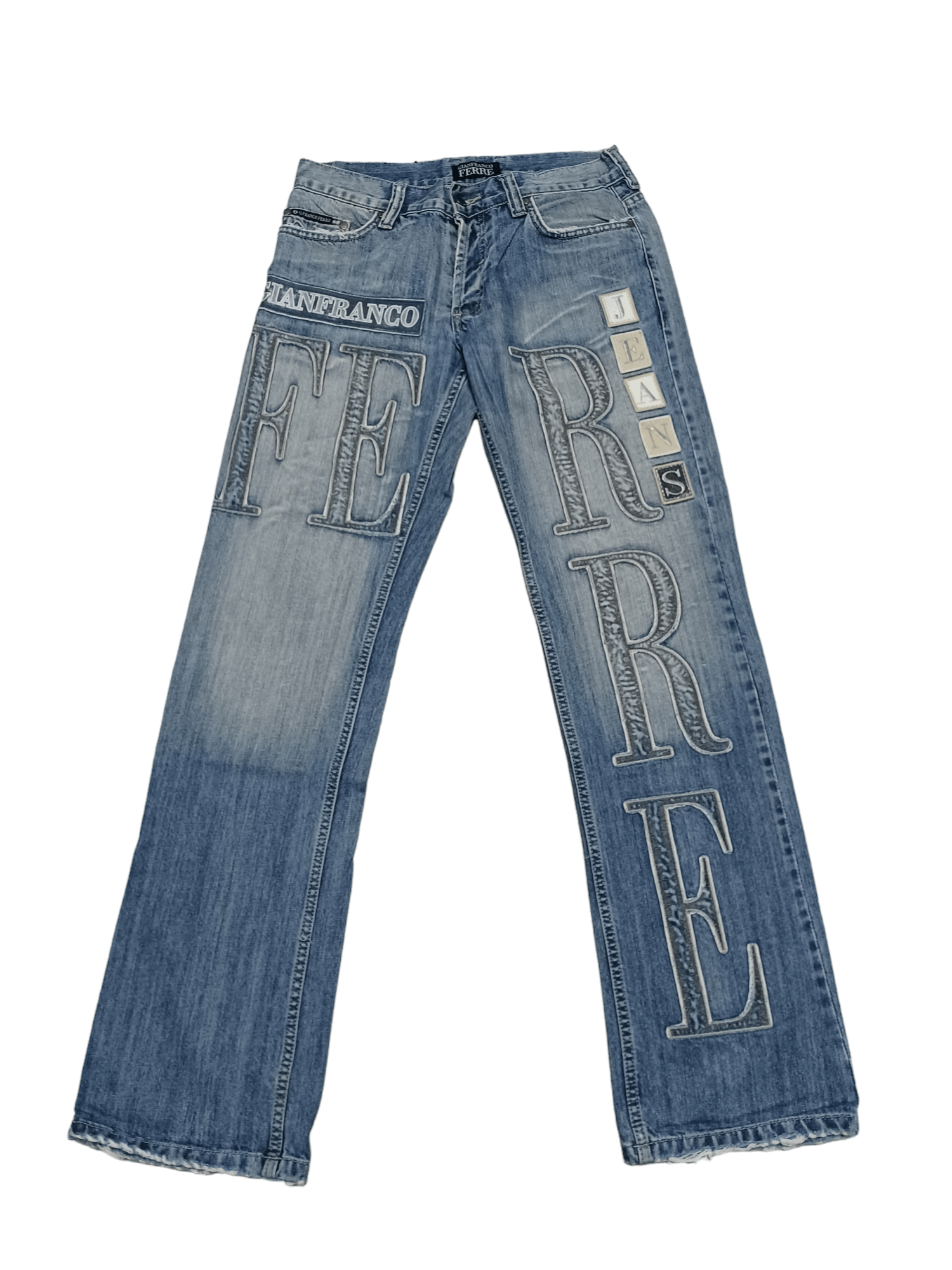 image of Gianfranco Ferre Distressed Biglogo Avant Garde Jeans Denim in Blue, Men's (Size 31)