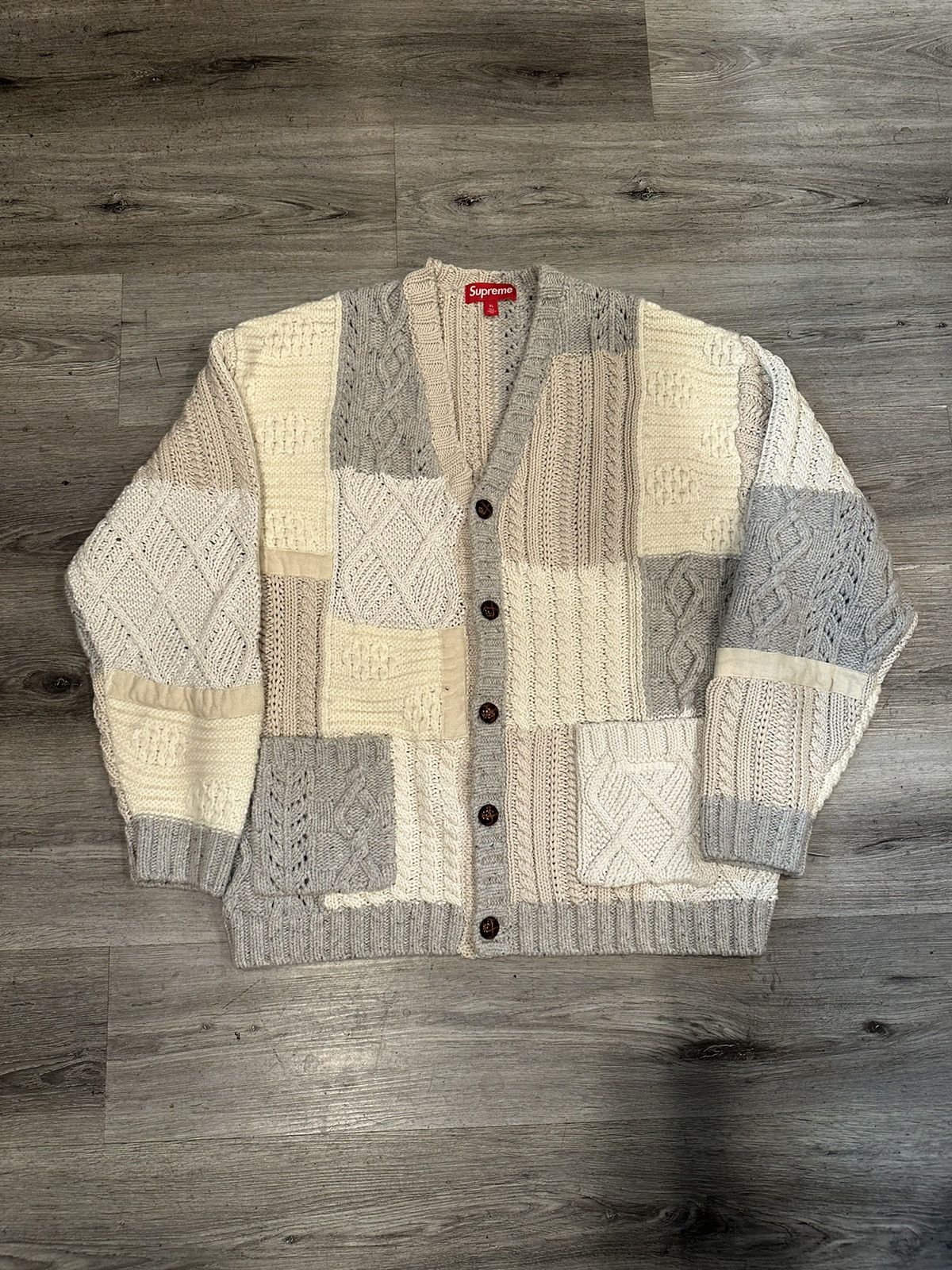 Supreme Supreme patchwork cable knit cardigan | Grailed