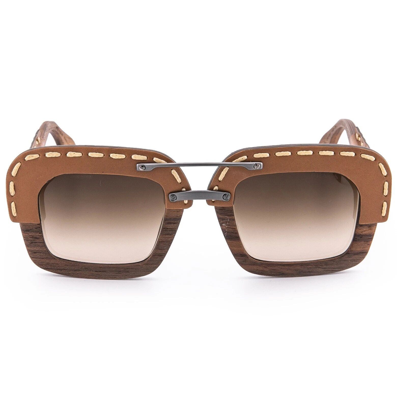 Prada PRADA 26R RAW Nut Light Brown Leather Sunglasses PR26RS 26RS Size ONE SIZE - 4 Thumbnail