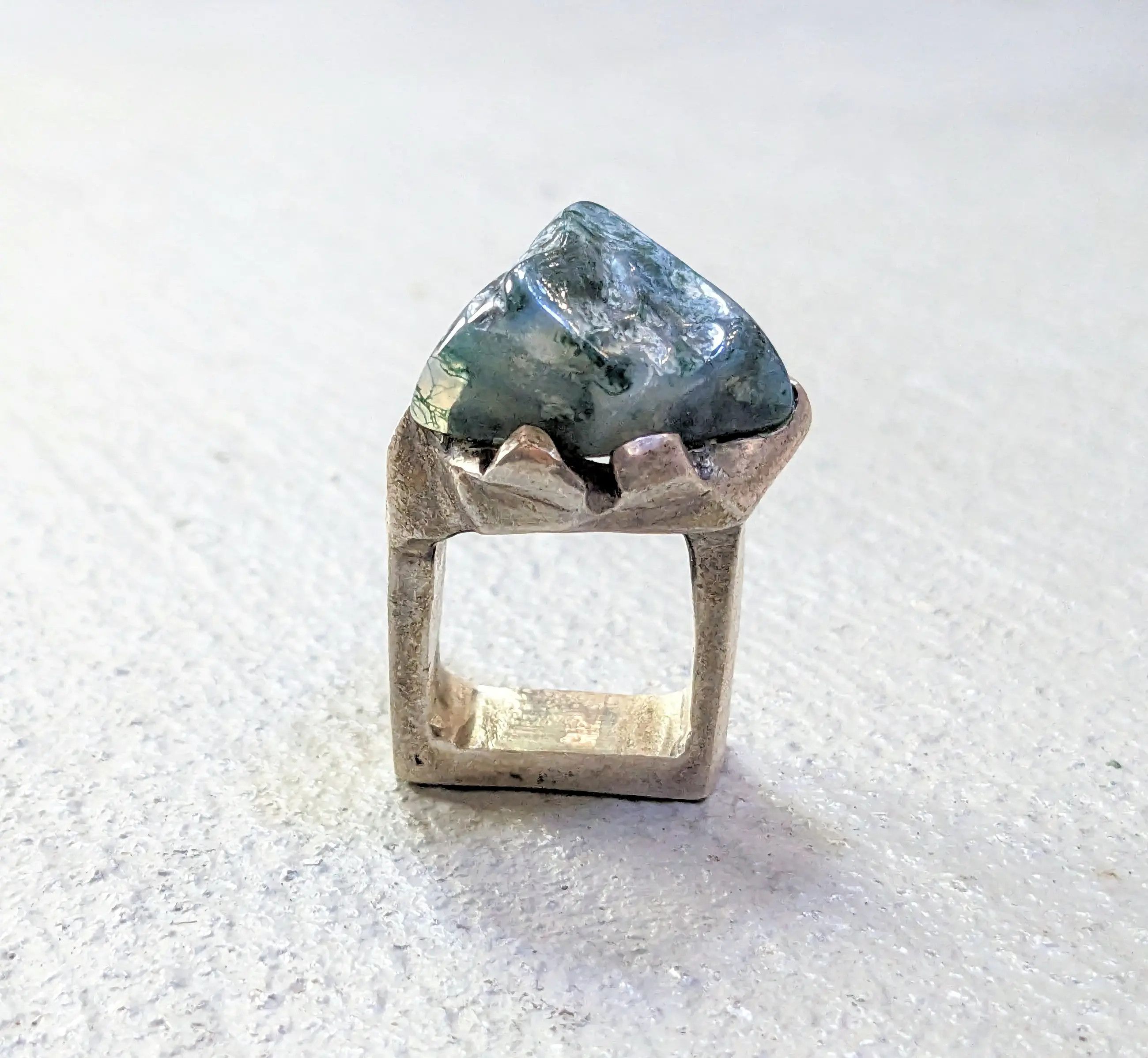 Jewelry Vintage Sterling Silver Ring Dendritic Agate Green Size 8.5 Size ONE SIZE - 5 Thumbnail