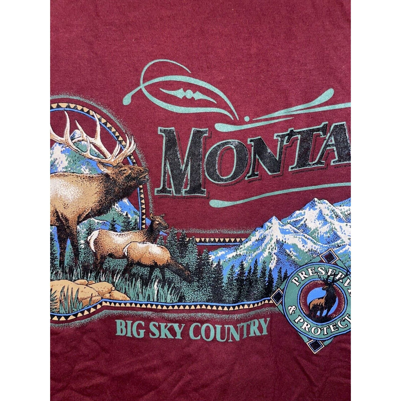 Jerzees Vintage Montana Big Sky Country Shirt Tee Elk Deer VTG 90s L Size US L / EU 52-54 / 3 - 3 Thumbnail